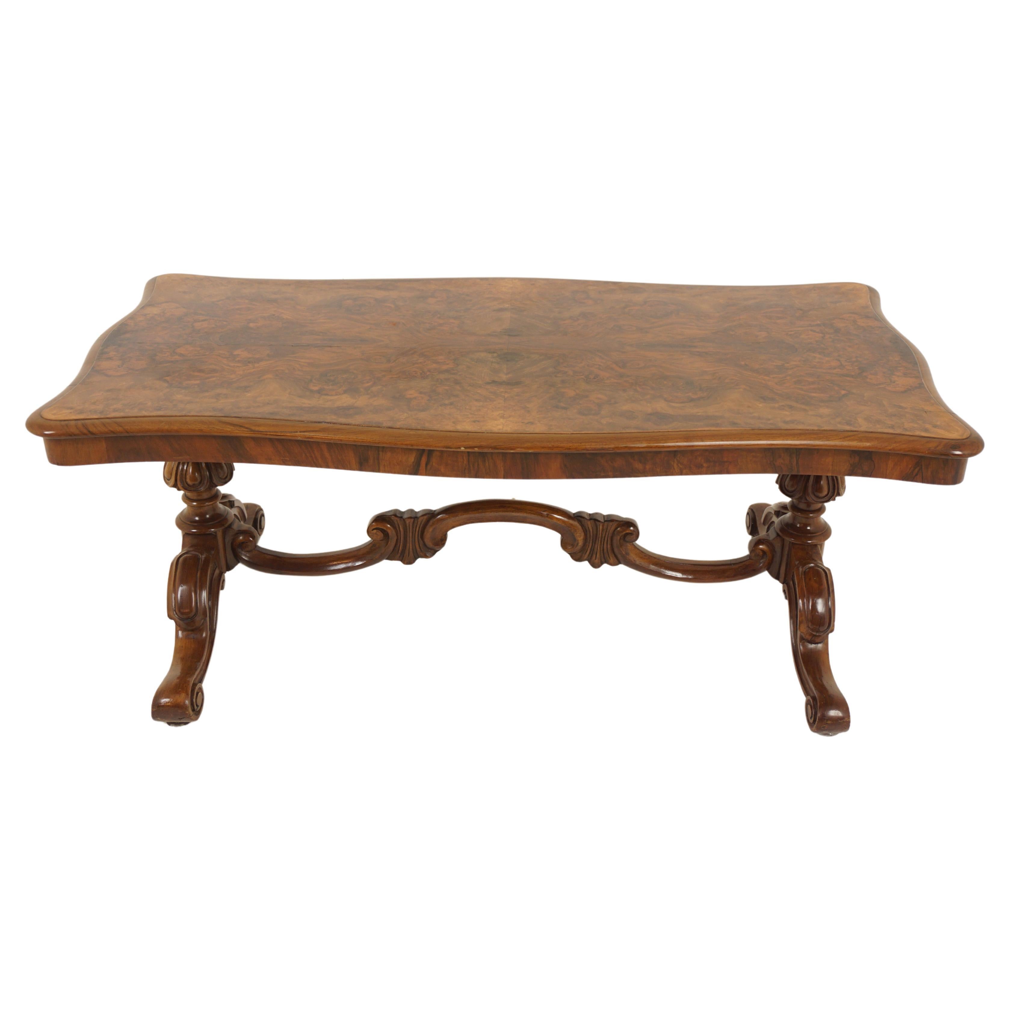 Antique Victorian Burr Walnut Coffee Table, Scotland 1870, H1188