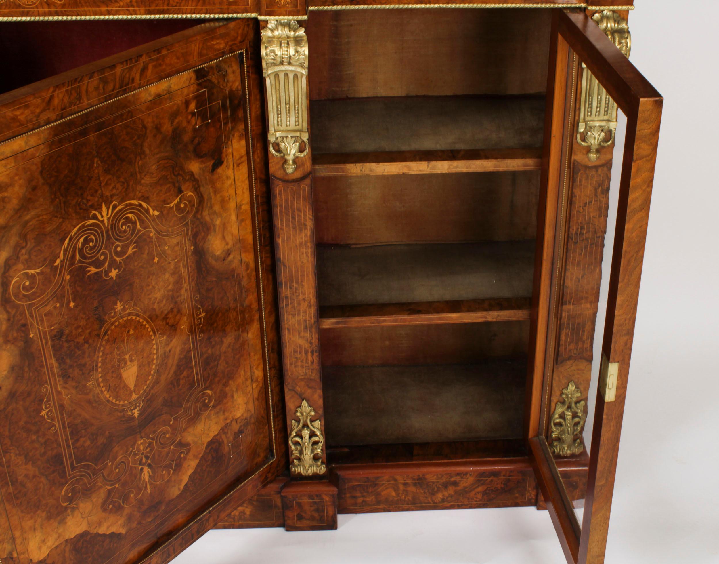 Antique Victorian Burr Walnut Credenza 1860s For Sale 12