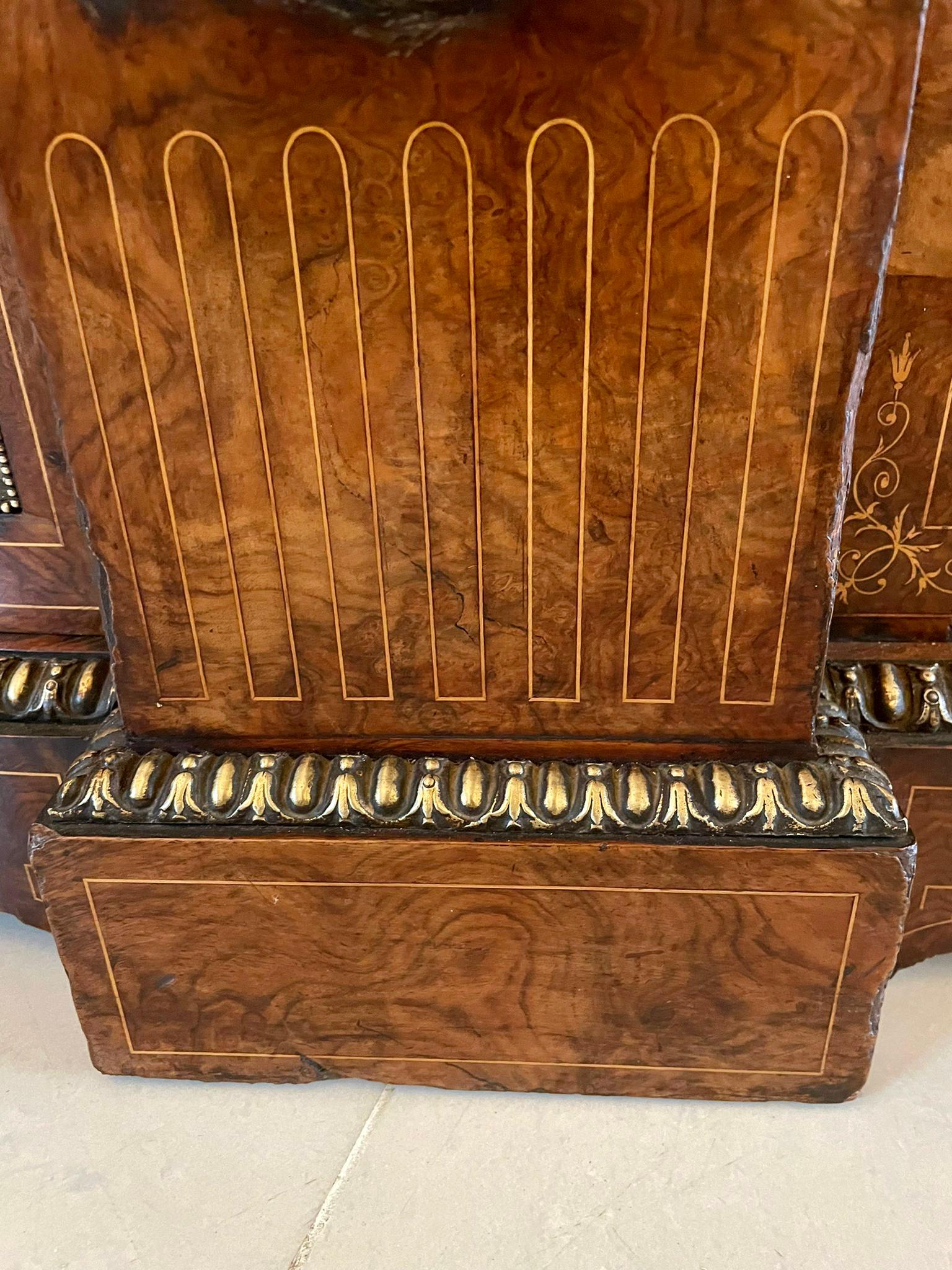 Antique Victorian Burr Walnut Credenza Set with Large Wedgwood Cameo Plaques 9