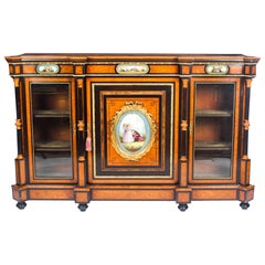 Used Victorian Burr Walnut Credenza Sèvres Plaques, 19th Century