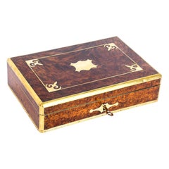 Used Victorian Burr Walnut and Cut Brass Humidor, 19th Century