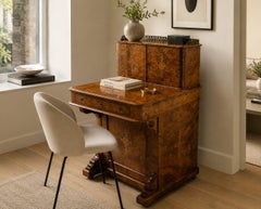 Antique Victorian Burr Walnut Davenport Desk Writing Table Stationery Cabinet