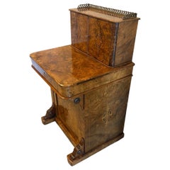 Antique Victorian Burr Walnut Davenport Desk Writing Table Stationery Cabinet