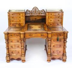 Antique Victorian Burr Walnut Dickens Pedestal Desk 19th Century