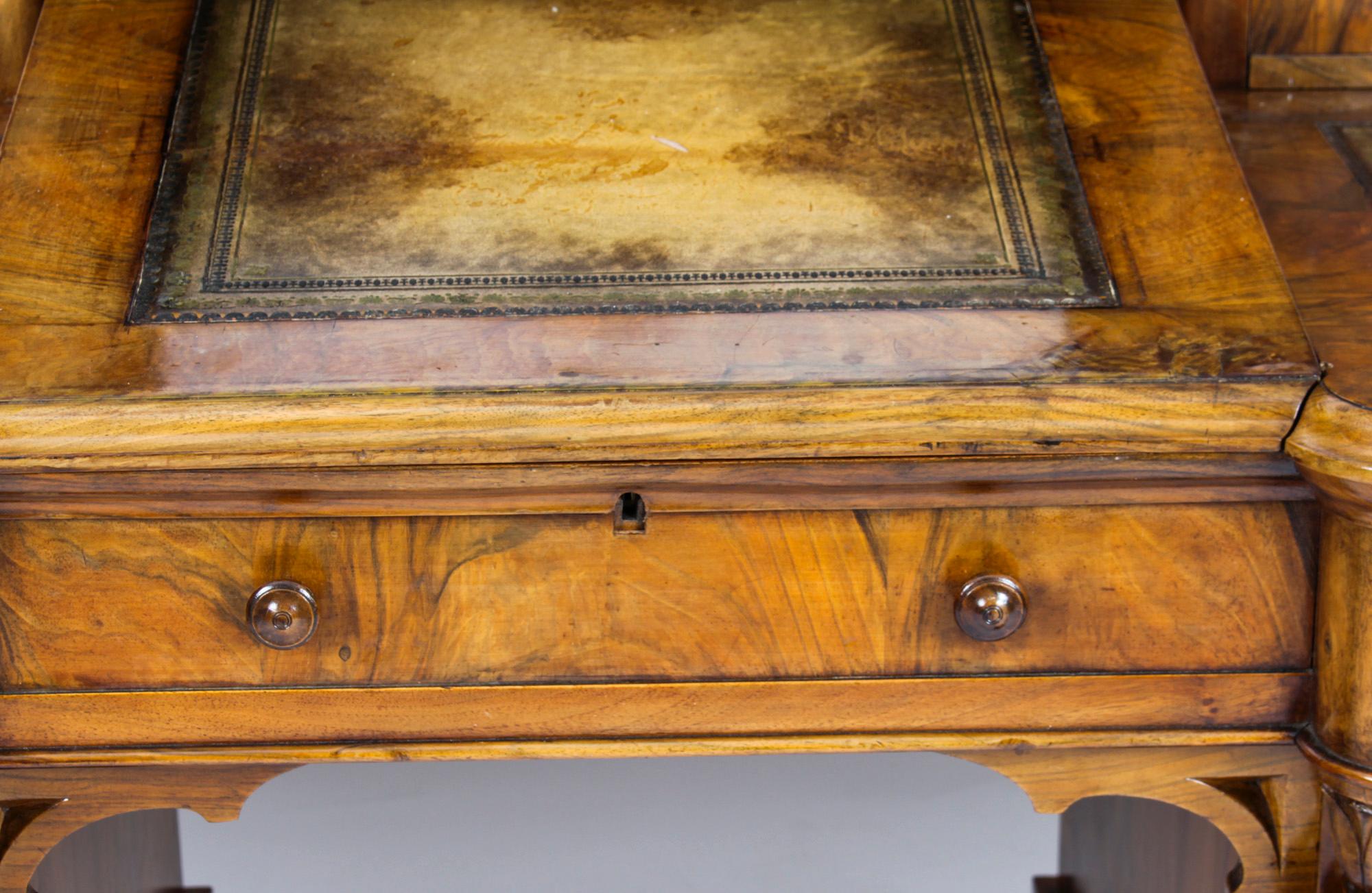 Antique Victorian Burr Walnut Dickens Pedestal Desk 19th Century For Sale 1