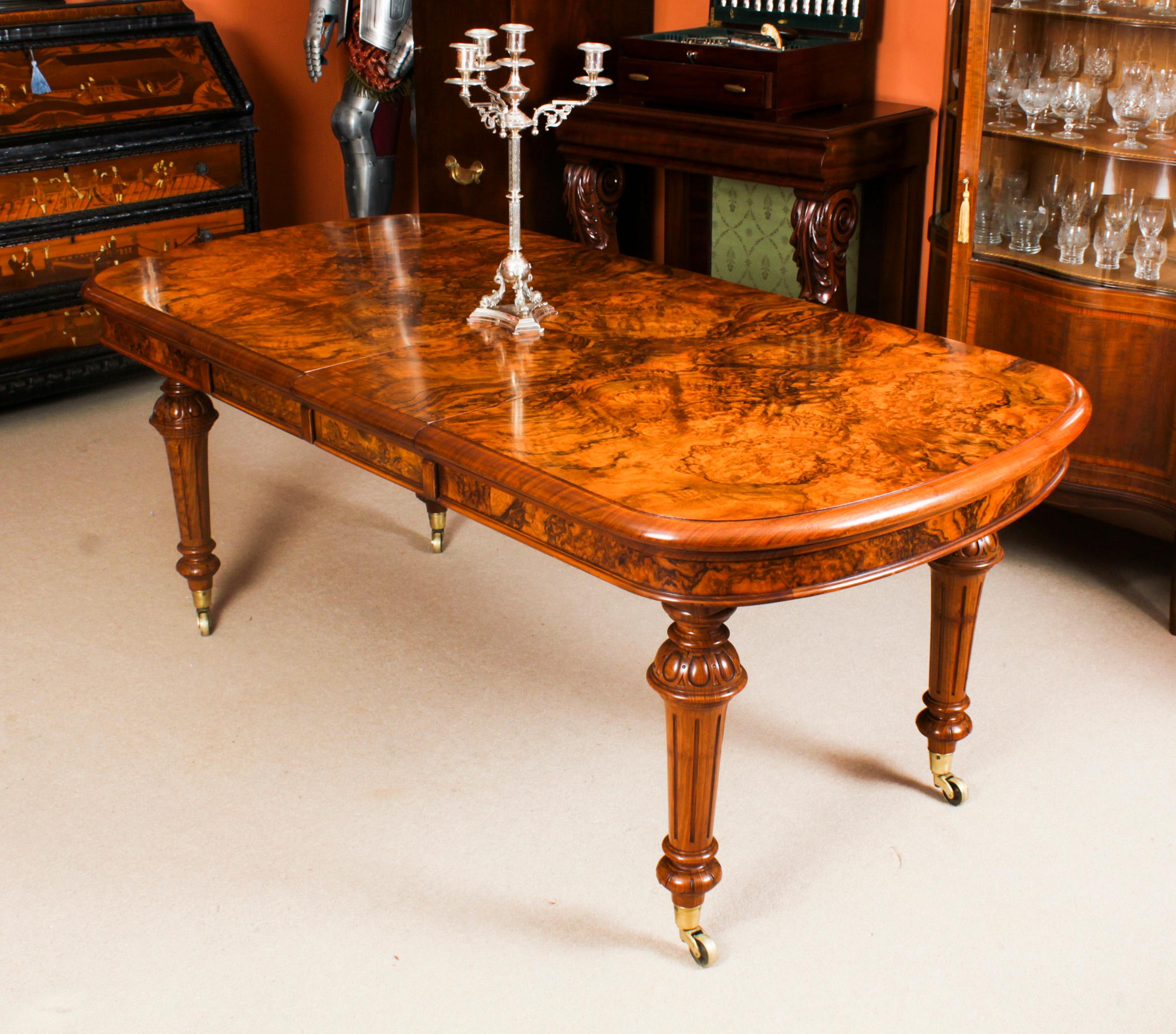 Antique Victorian Burr Walnut Dining Table 19th Century & 6 Chairs In Good Condition In London, GB