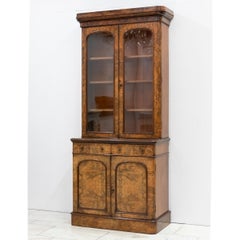 Antique Victorian Burr Walnut Dresser  Glazed Display Cabinet