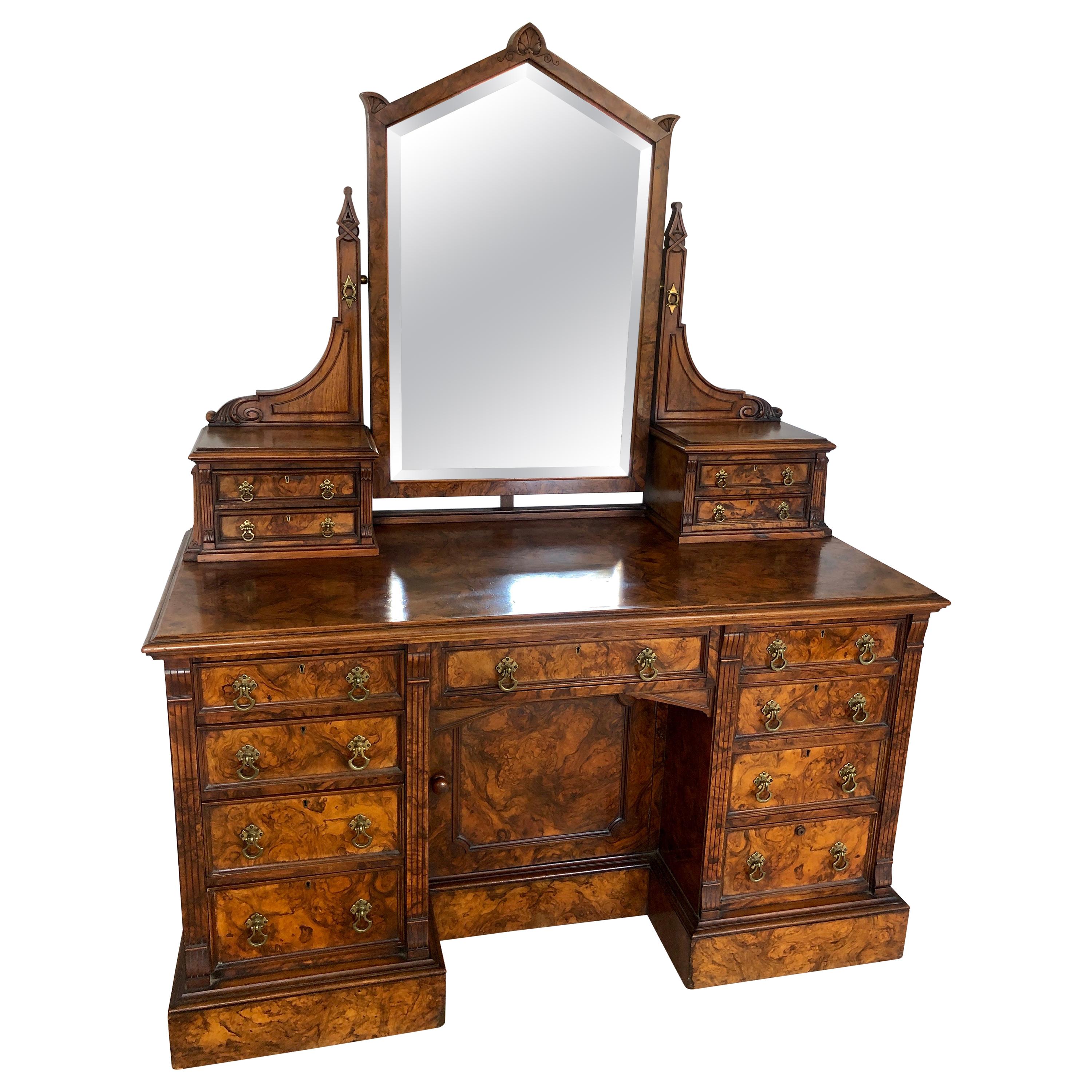 Antique Victorian Burr Walnut Dressing/Vanity Table by Maple & Co., London