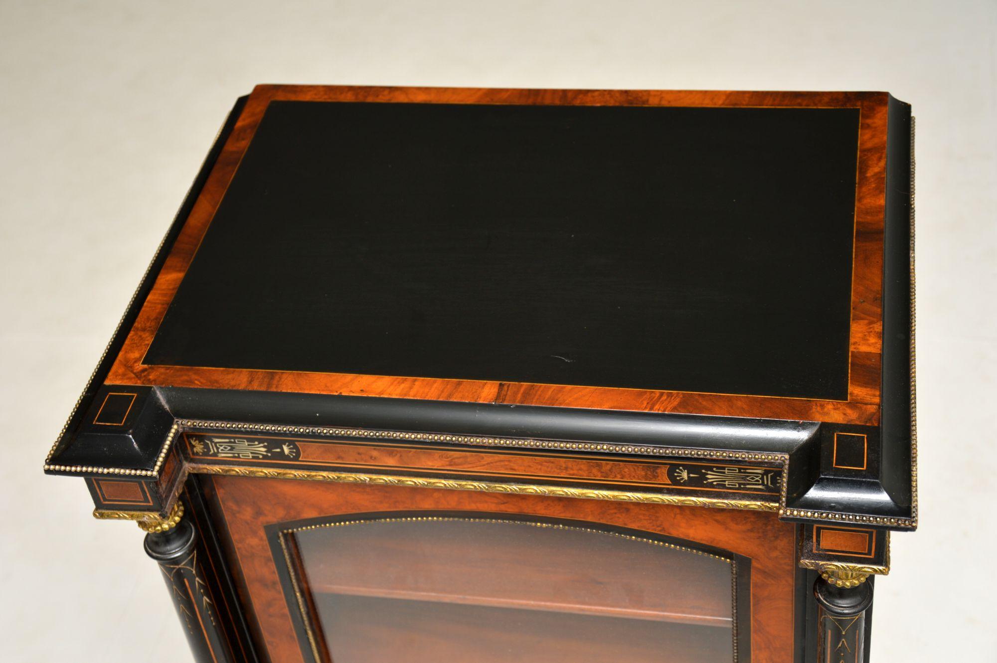 British Antique Victorian Burr Walnut & Ebonised Cabinet