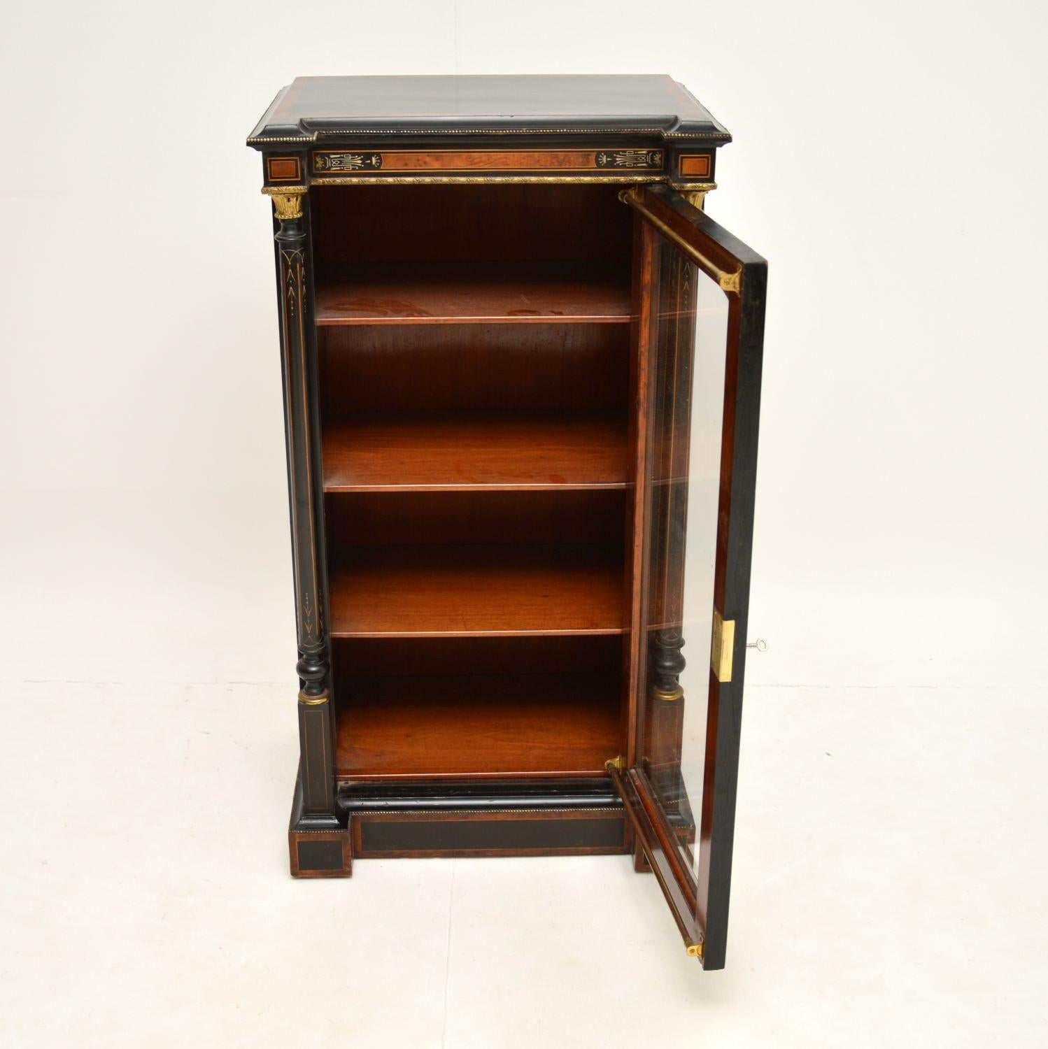 Antique Victorian Burr Walnut & Ebonised Cabinet 2