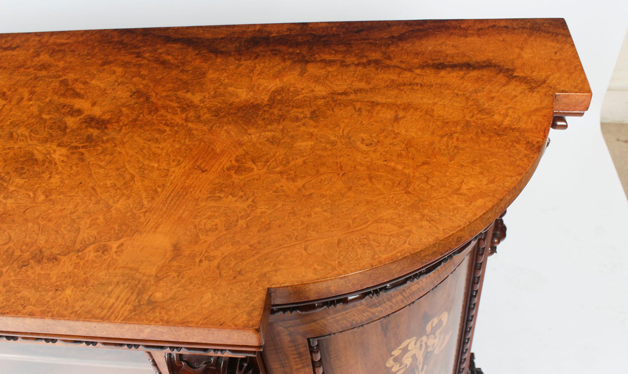 Antique Victorian Burr Walnut & Floral Marquetry Credenza 19th C In Good Condition In London, GB