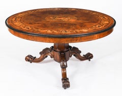 Antique Victorian Burr Walnut & Floral Marquetry Loo Table 19th Century