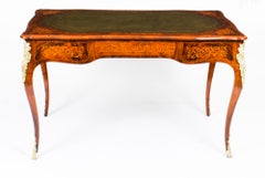 Antique Victorian Burr Walnut & Floral Marquetry Writing Table Desk 19th C