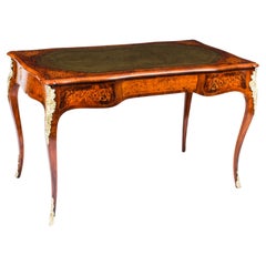 Used Victorian Burr Walnut & Floral Marquetry Writing Table Desk 19th C