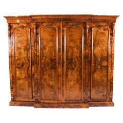 Antique Victorian Burr Walnut Four Door Breakfront Wardrobe 19th Century
