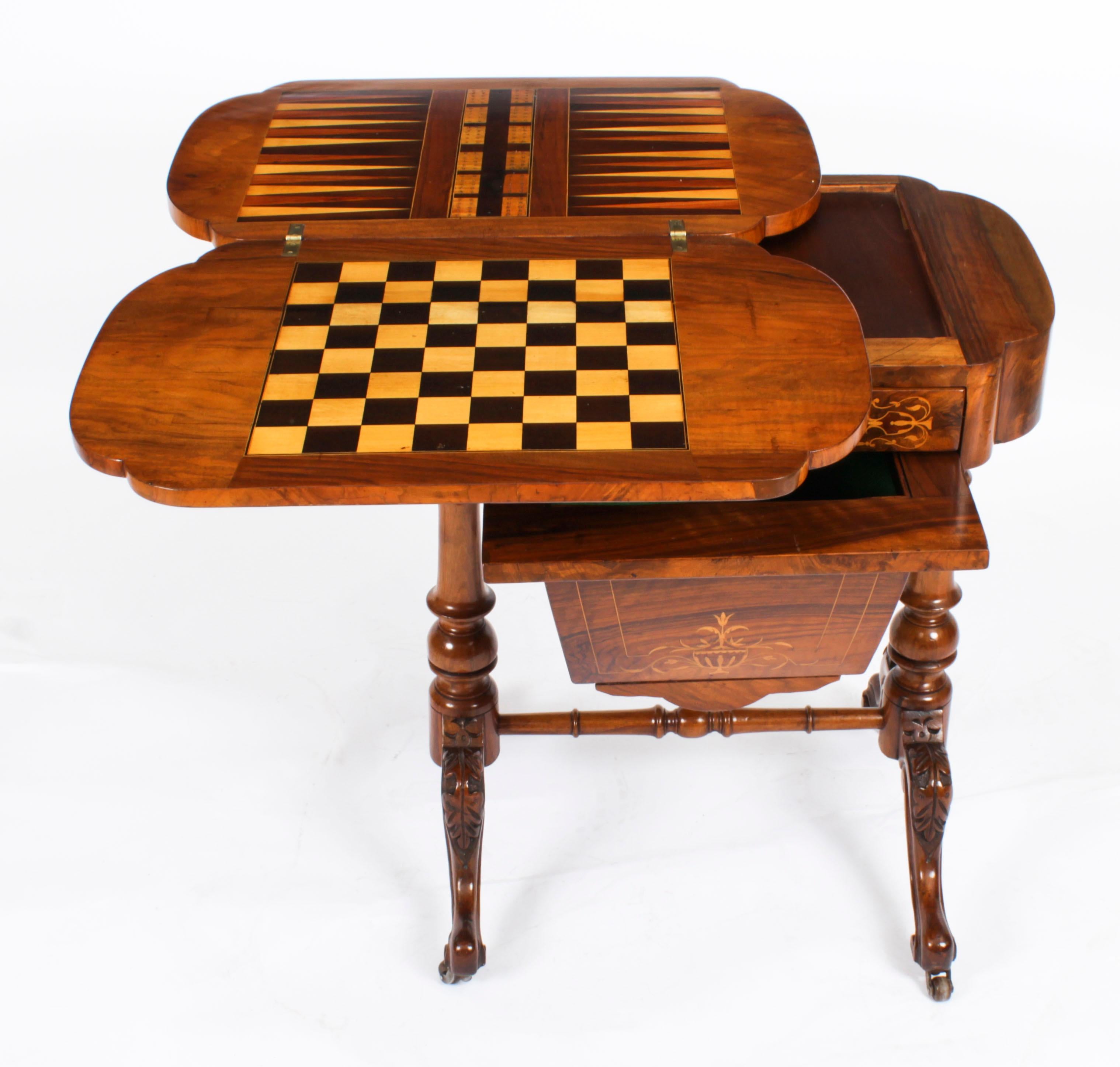 Antique Victorian Burr Walnut Games Work Table 19th Century 7