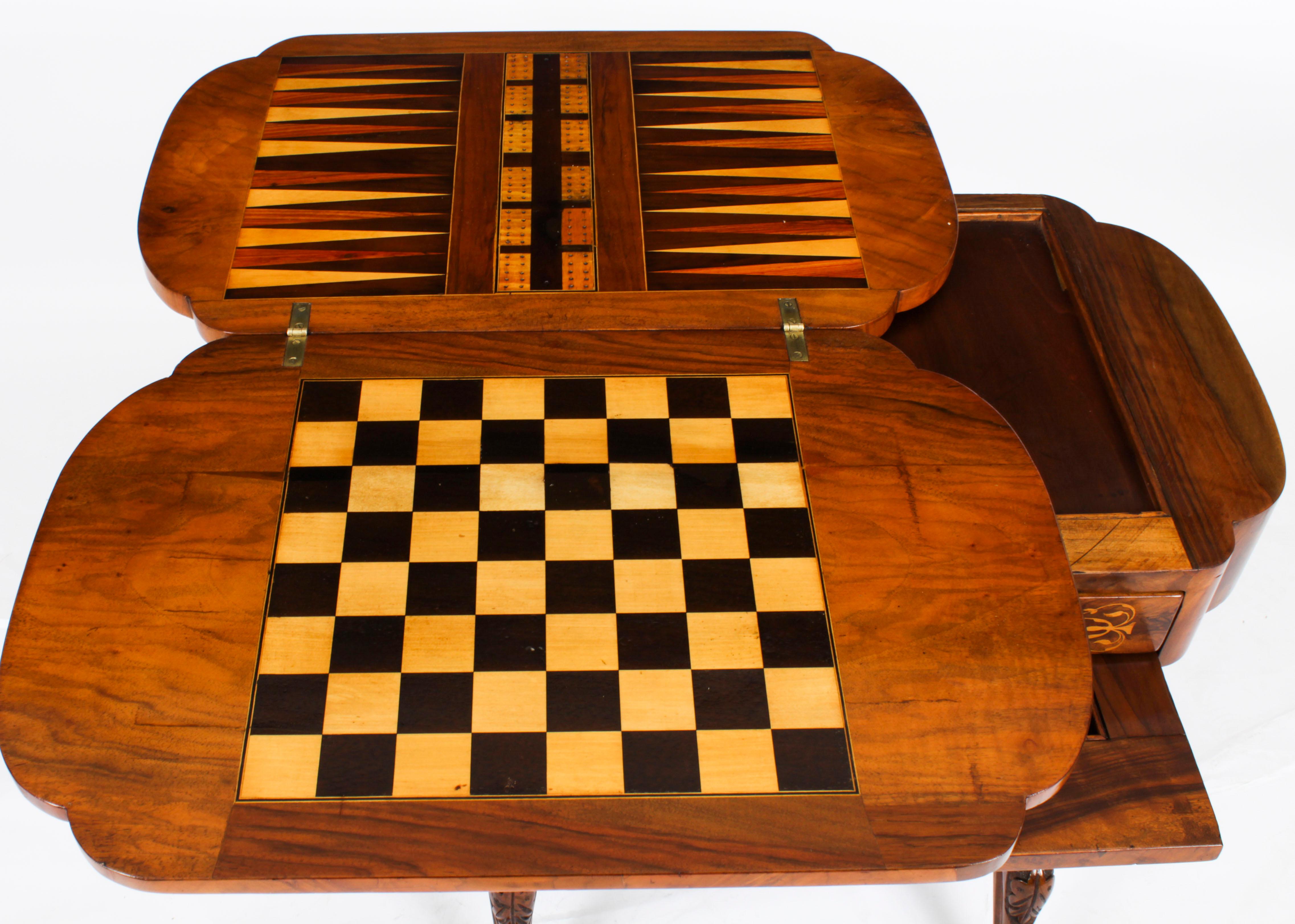 Antique Victorian Burr Walnut Games Work Table 19th Century 8