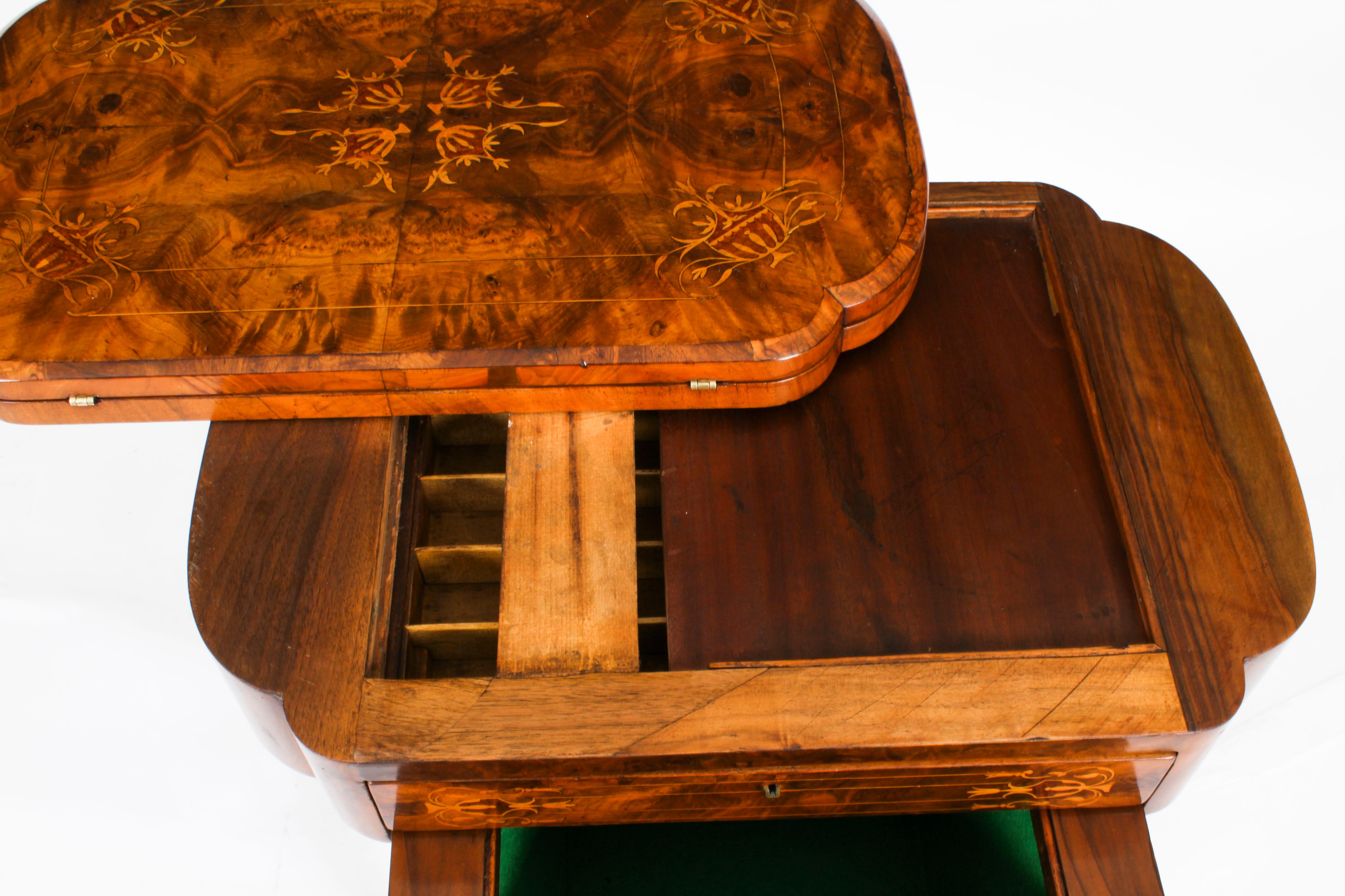 Antique Victorian Burr Walnut Games Work Table 19th Century 11