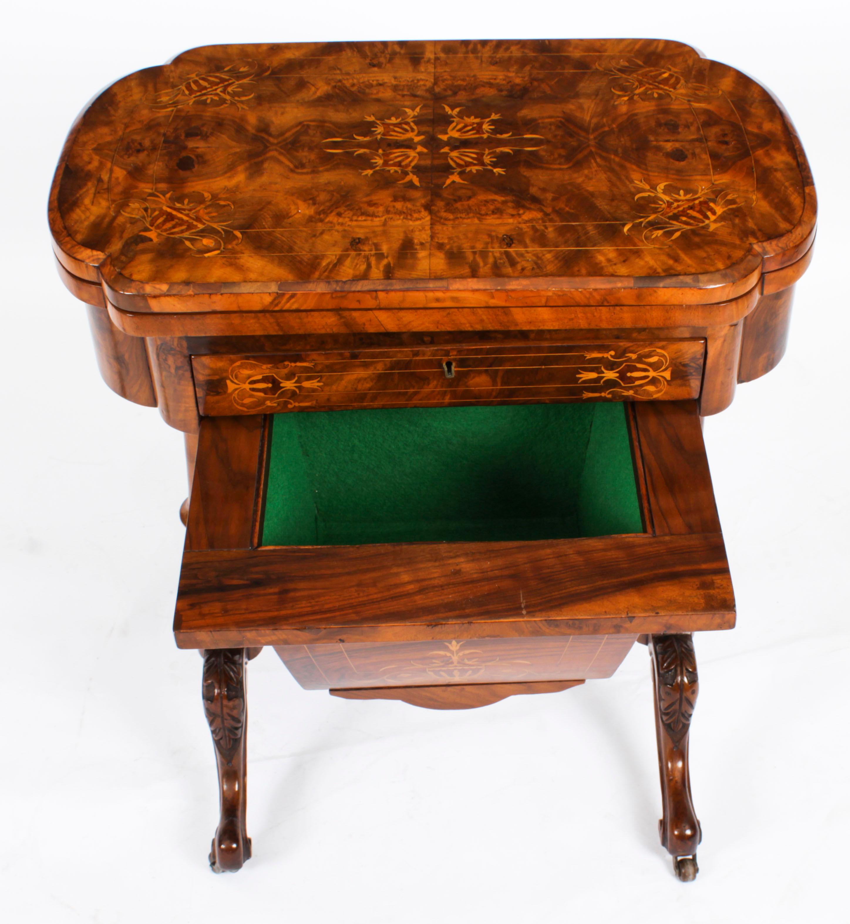 Antique Victorian Burr Walnut Games Work Table 19th Century 12
