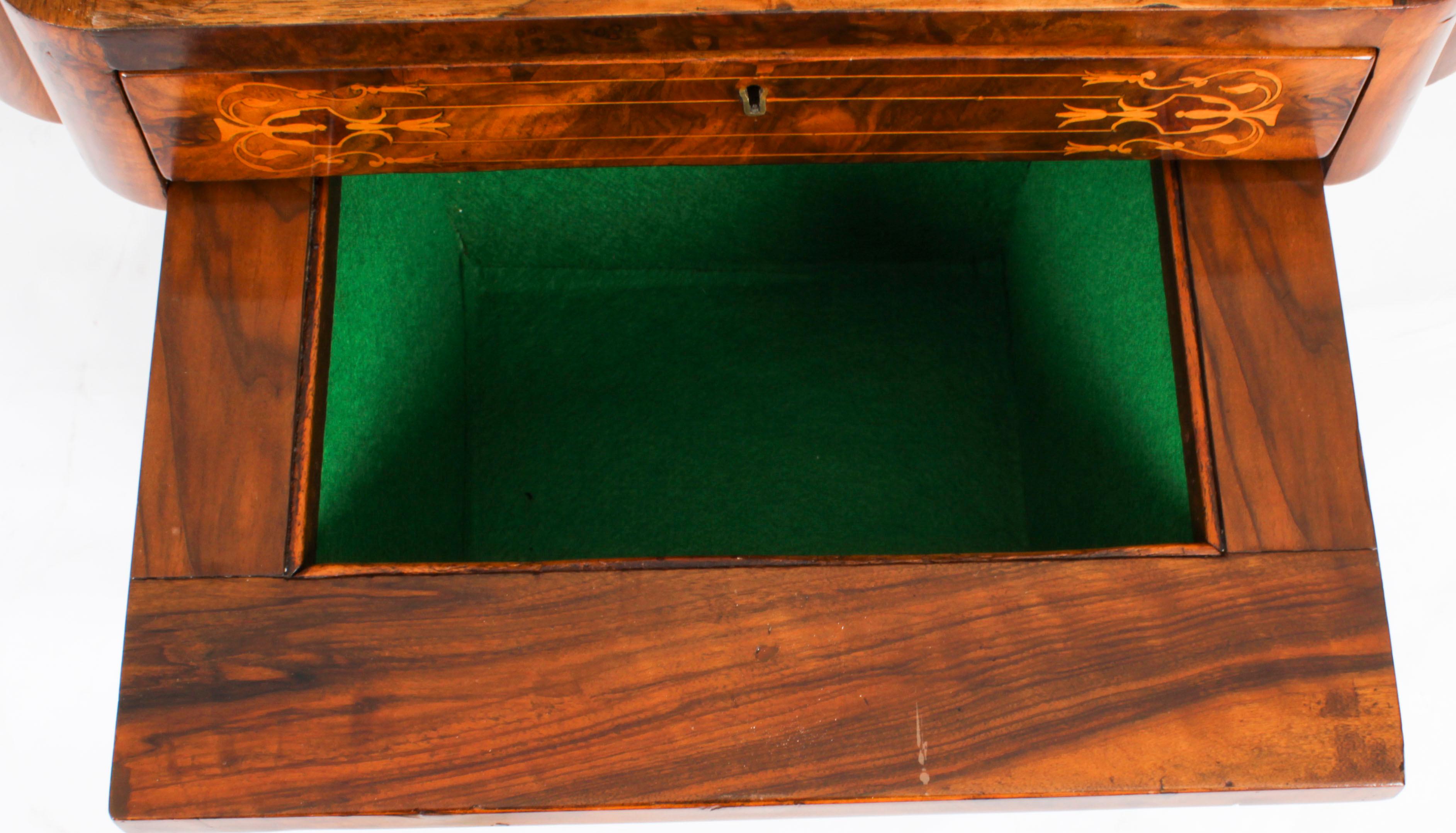 Antique Victorian Burr Walnut Games Work Table 19th Century 13