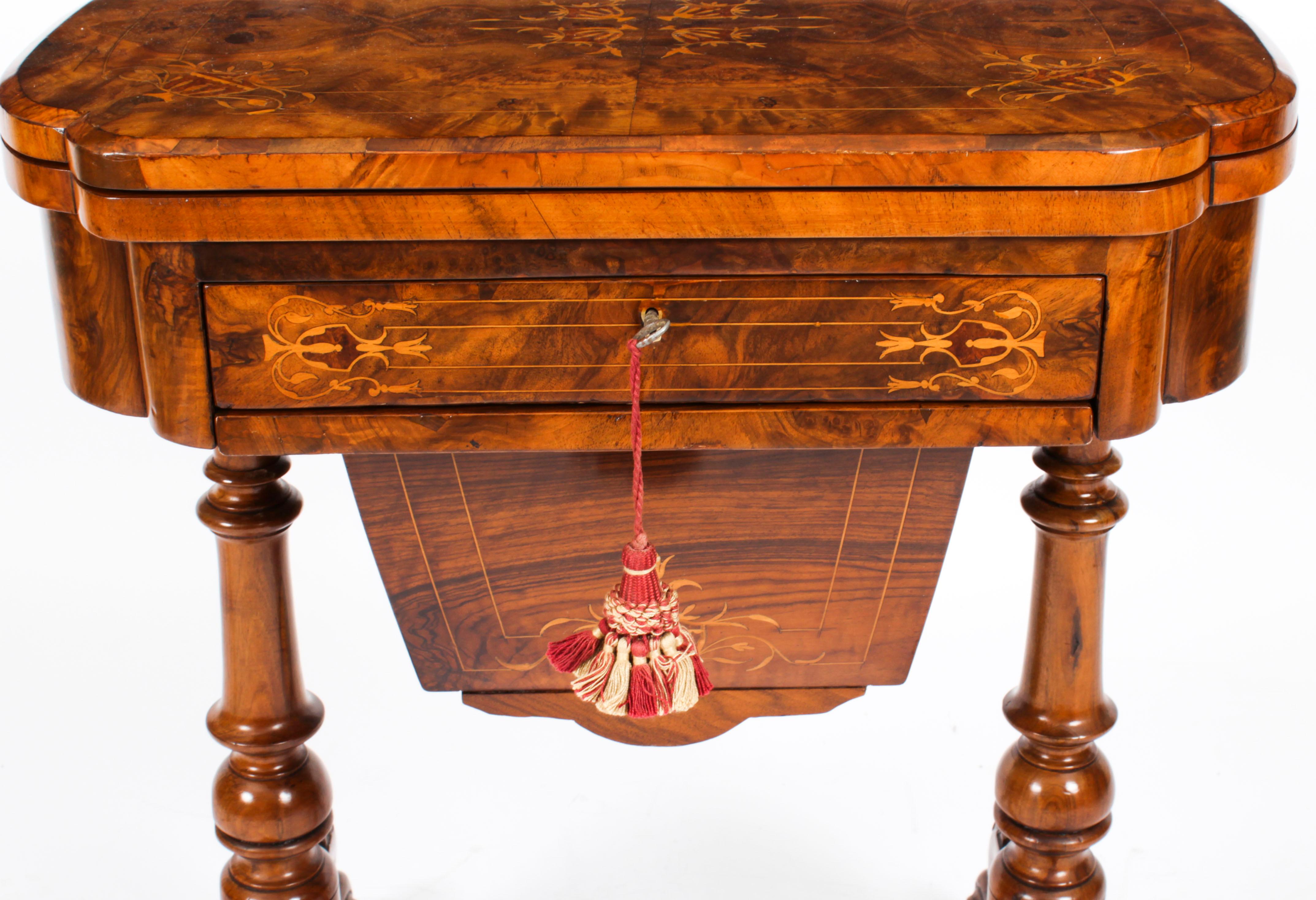 Late 19th Century Antique Victorian Burr Walnut Games Work Table 19th Century