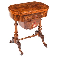 Antique Victorian Burr Walnut Games Work Table 19th Century