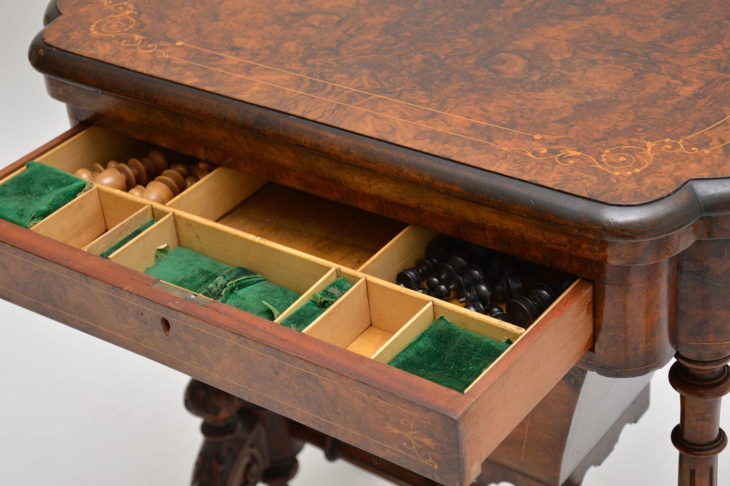 Antique Victorian Burr Walnut Games and Work Table 2