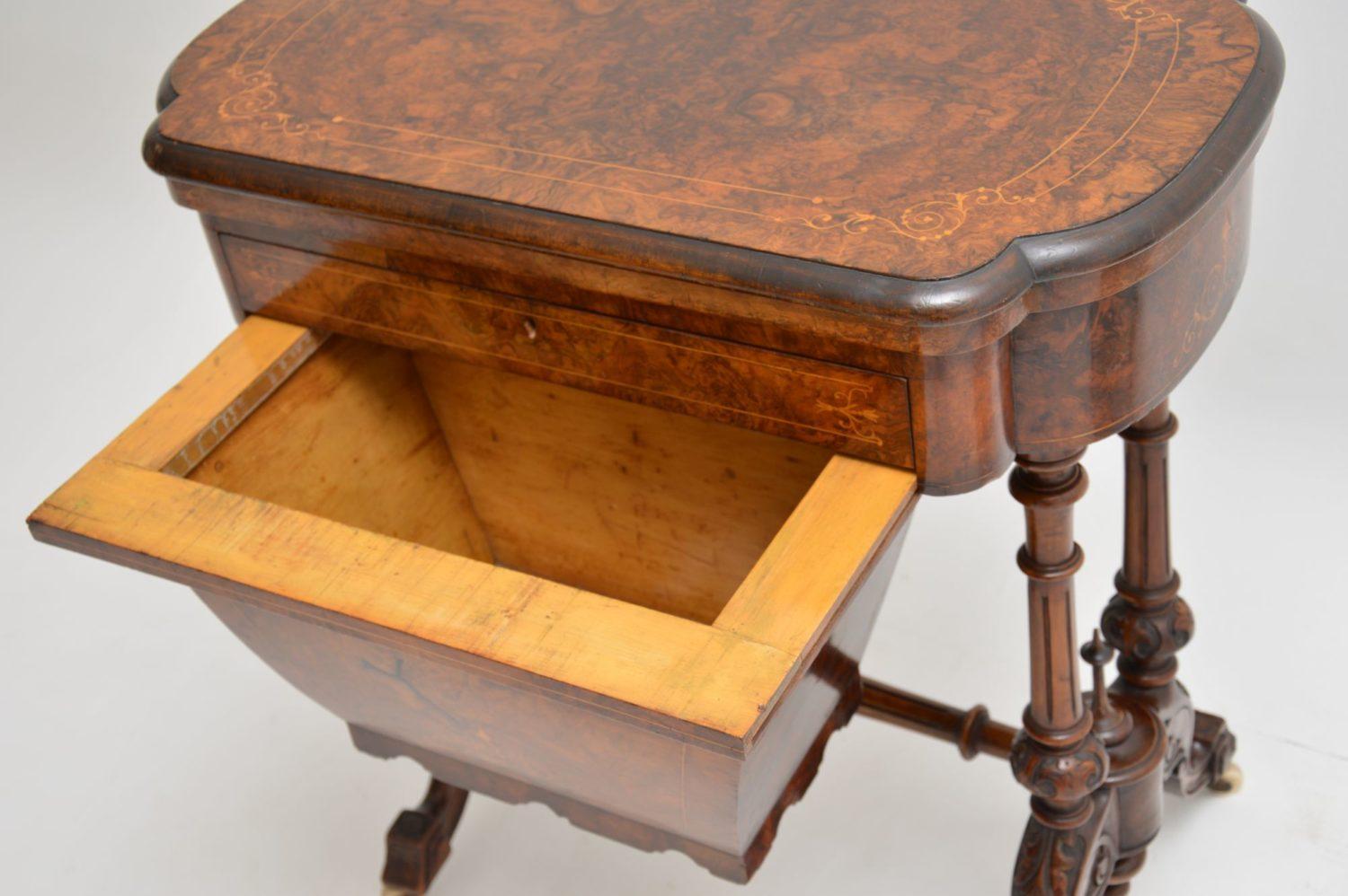 Antique Victorian Burr Walnut Games and Work Table 3