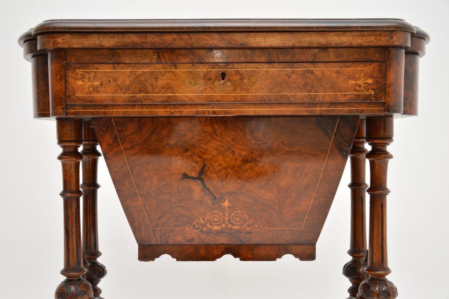 British Antique Victorian Burr Walnut Games and Work Table