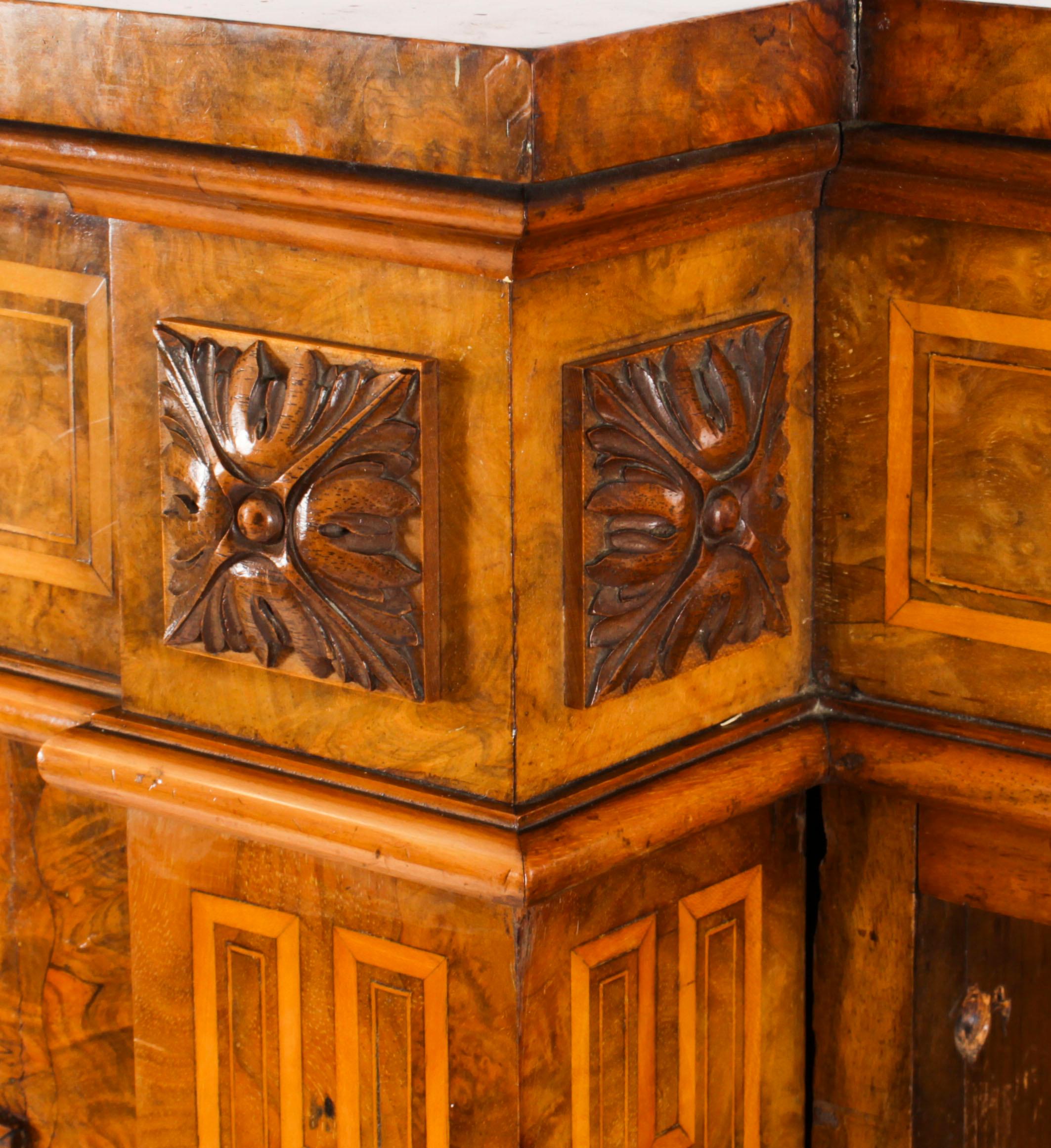 Antique Victorian Burr Walnut & Inlaid Breakfront Open Bookcase 19th C 4