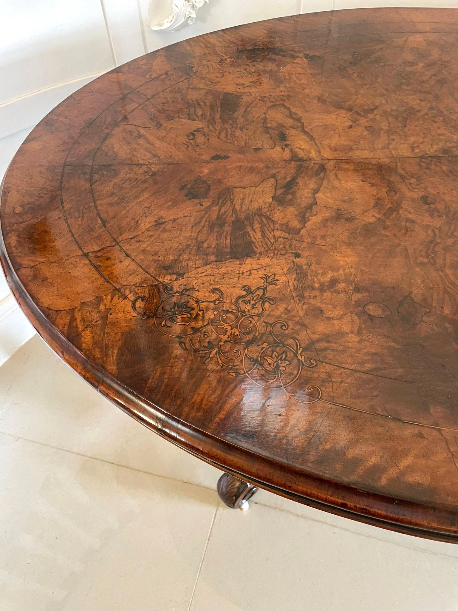 Antique Victorian Burr Walnut Inlaid Centre Table  4