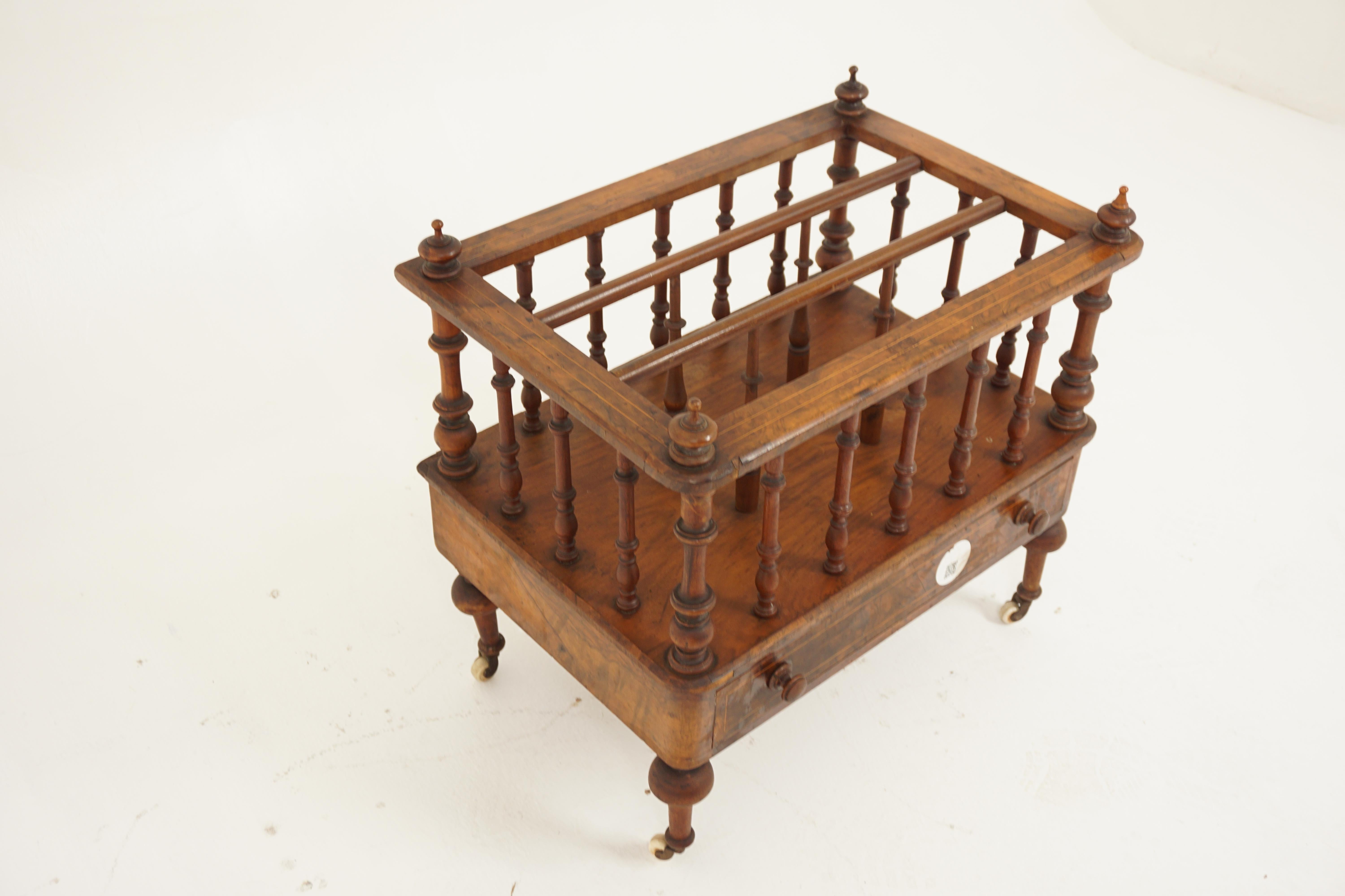 Scottish Antique Victorian Burr Walnut Inlaid Canterbury Music Rack, Scotland 1880, H1058 For Sale