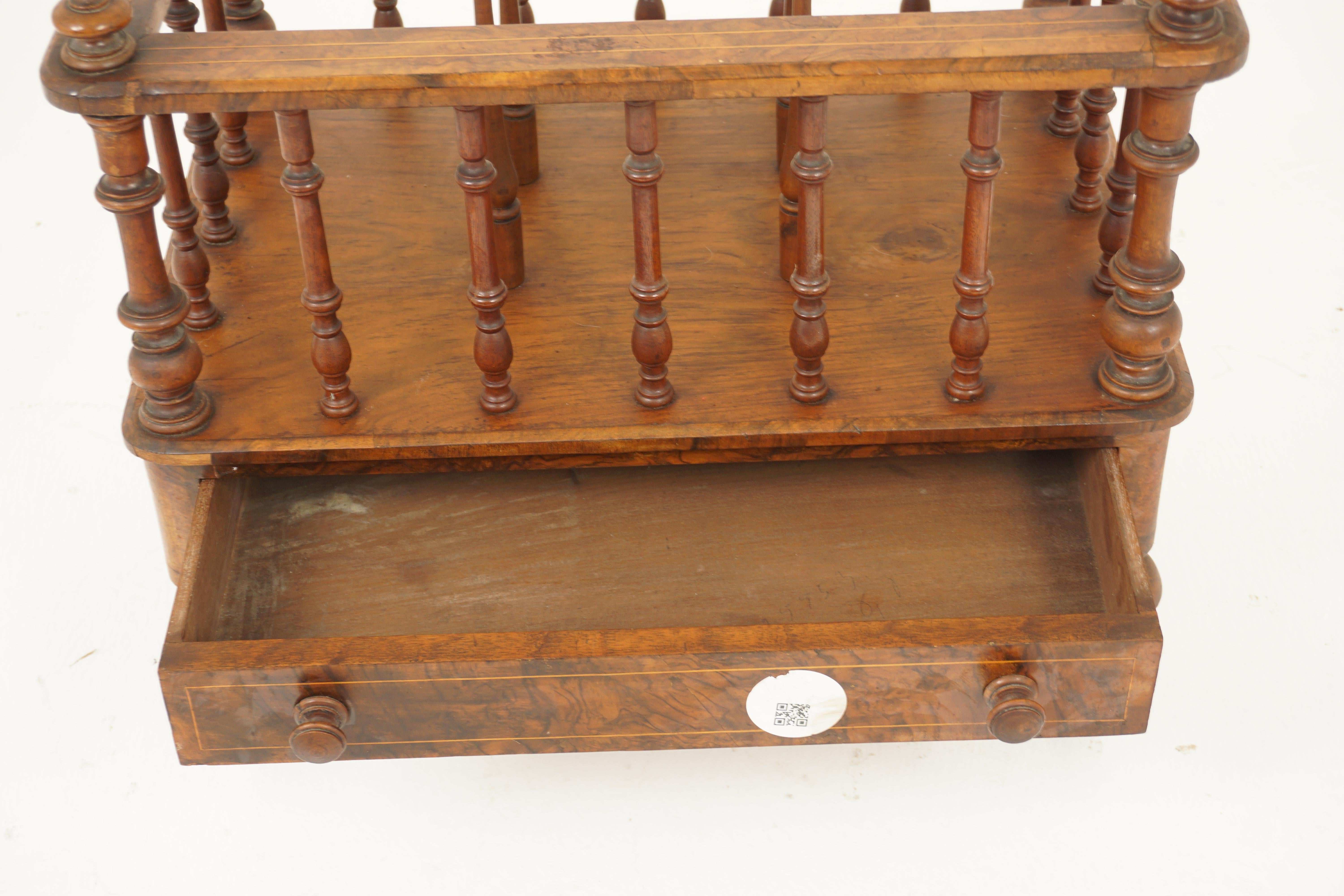 Antique Victorian Burr Walnut Inlaid Canterbury Music Rack, Scotland 1880, H1058 In Good Condition For Sale In Vancouver, BC