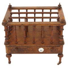 Vintage Victorian Burr Walnut Inlaid Canterbury Music Rack, Scotland 1880, H1058