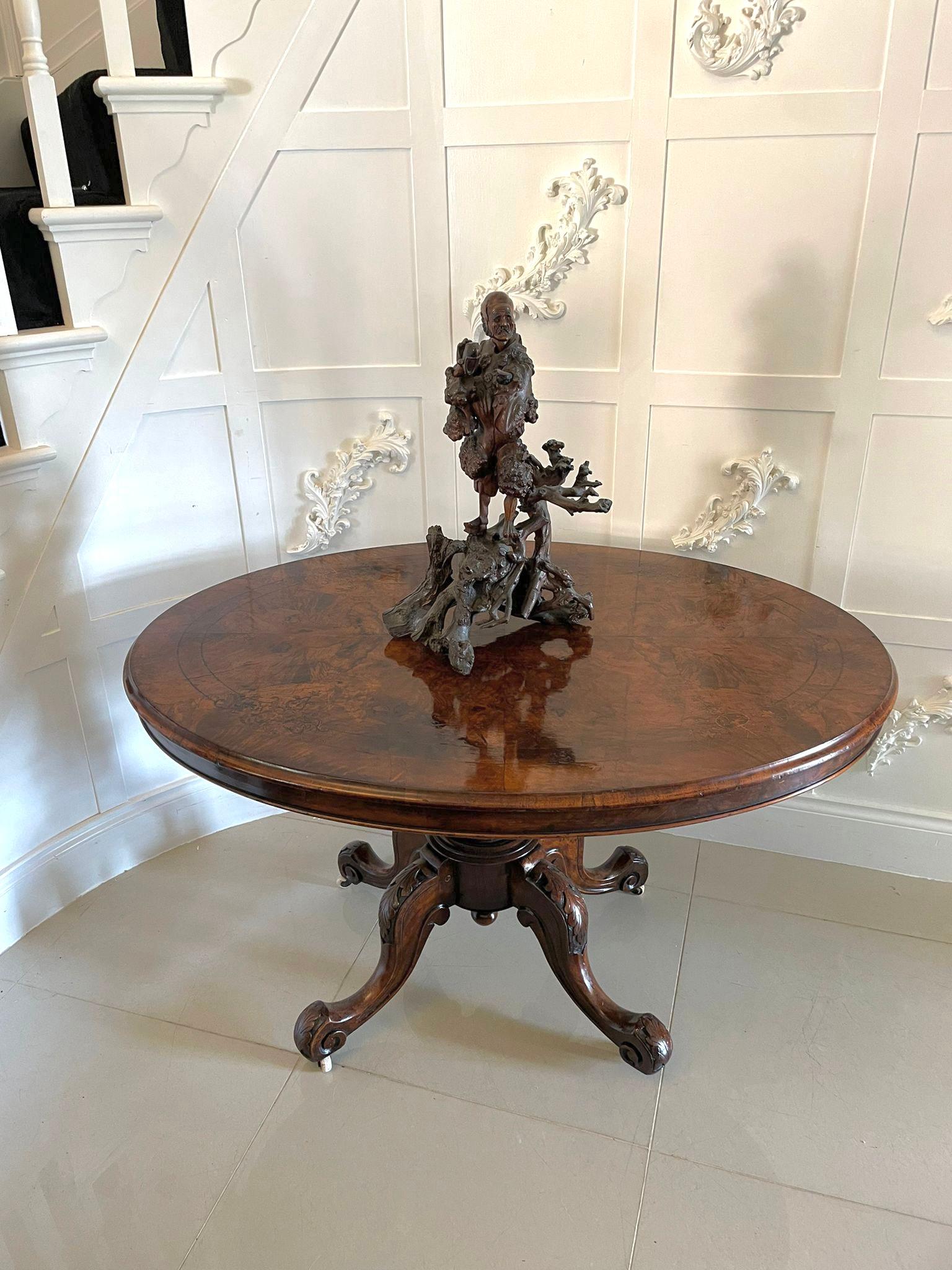 English Antique Victorian Burr Walnut Inlaid Centre Table 