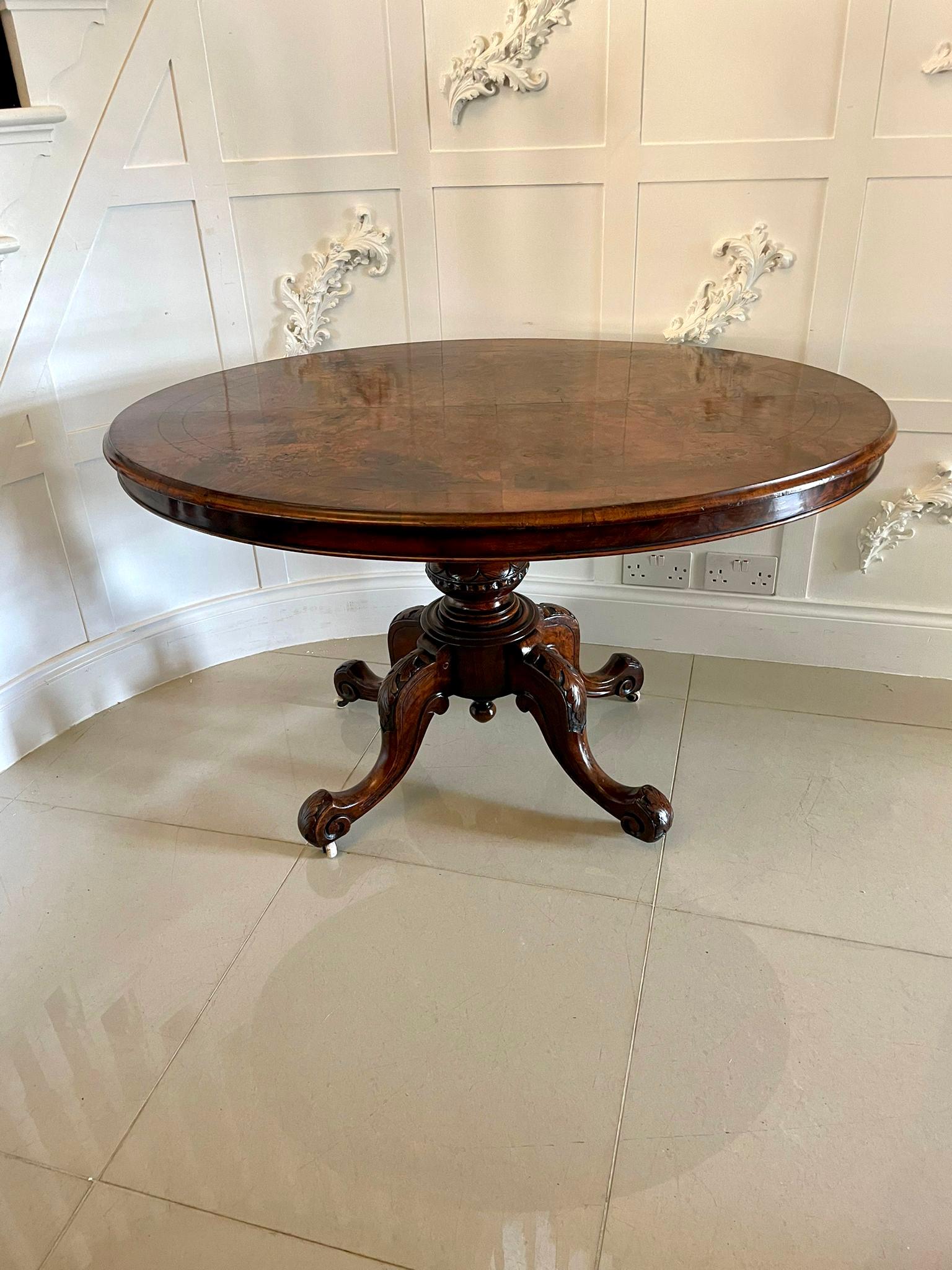 Inlay Antique Victorian Burr Walnut Inlaid Centre Table 