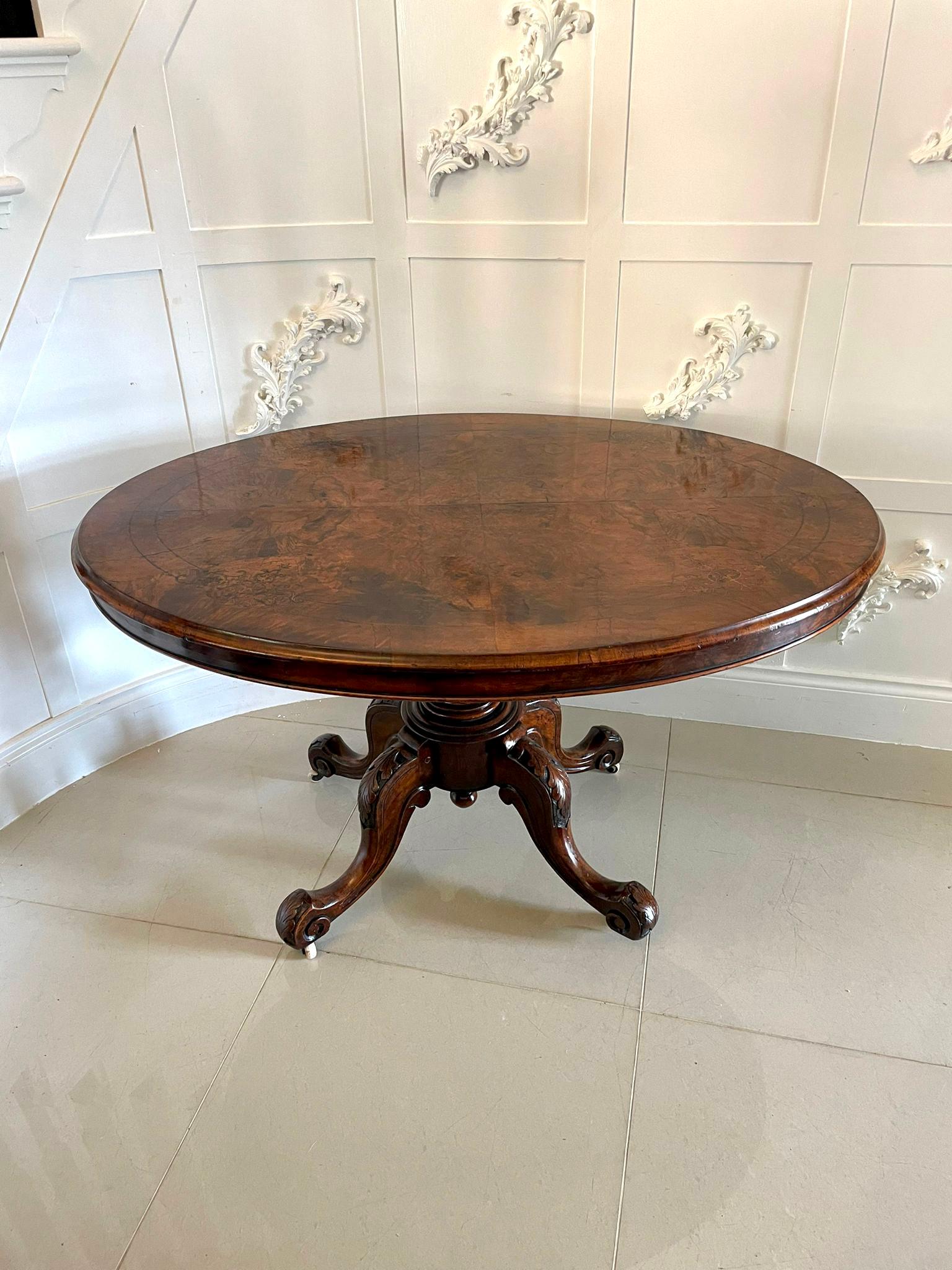 19th Century Antique Victorian Burr Walnut Inlaid Centre Table 