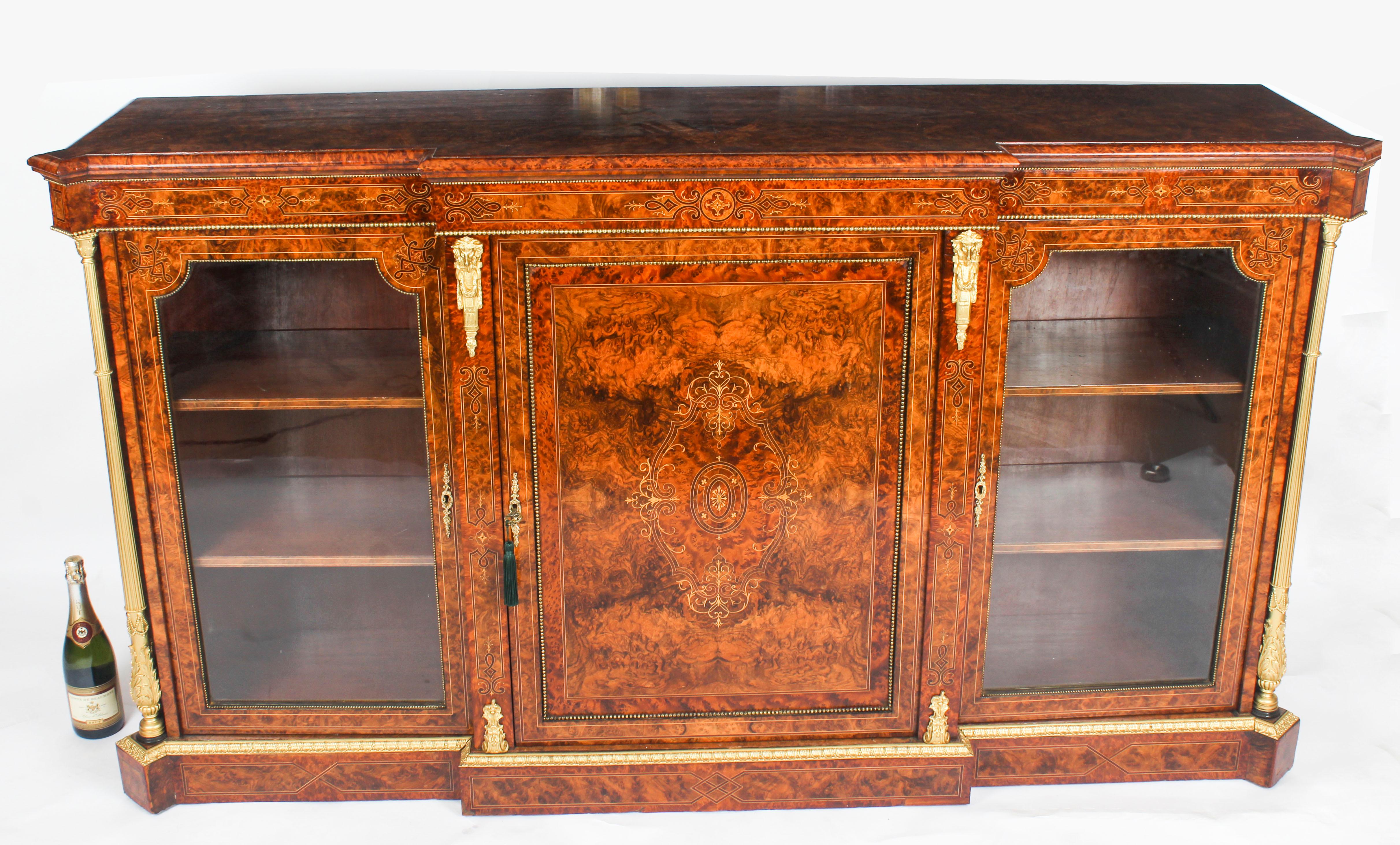 Antique Victorian Burr Walnut Inlaid Credenza Edwards & Roberts 19th Century 10