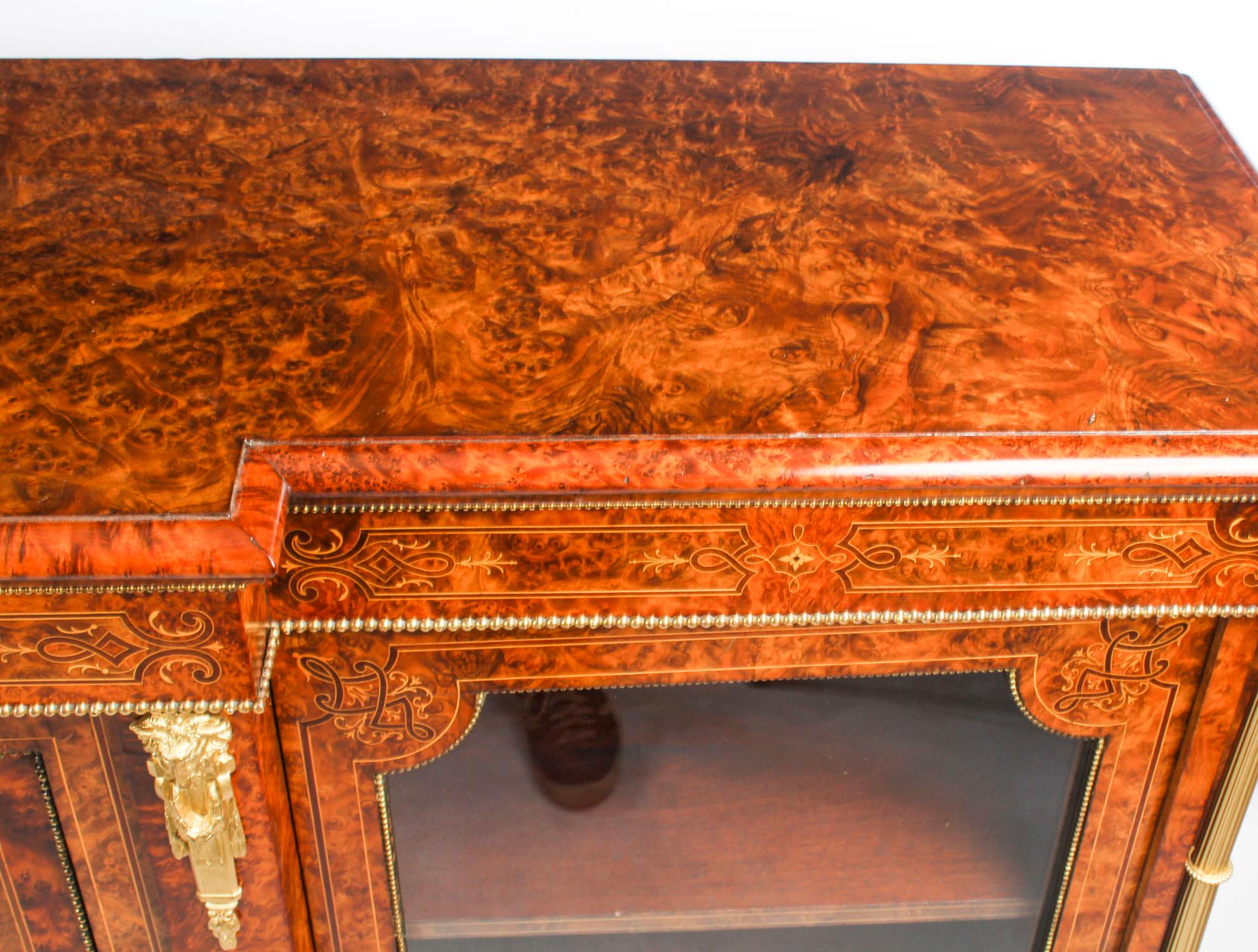 Mid-19th Century Antique Victorian Burr Walnut Inlaid Credenza Edwards & Roberts 19th Century