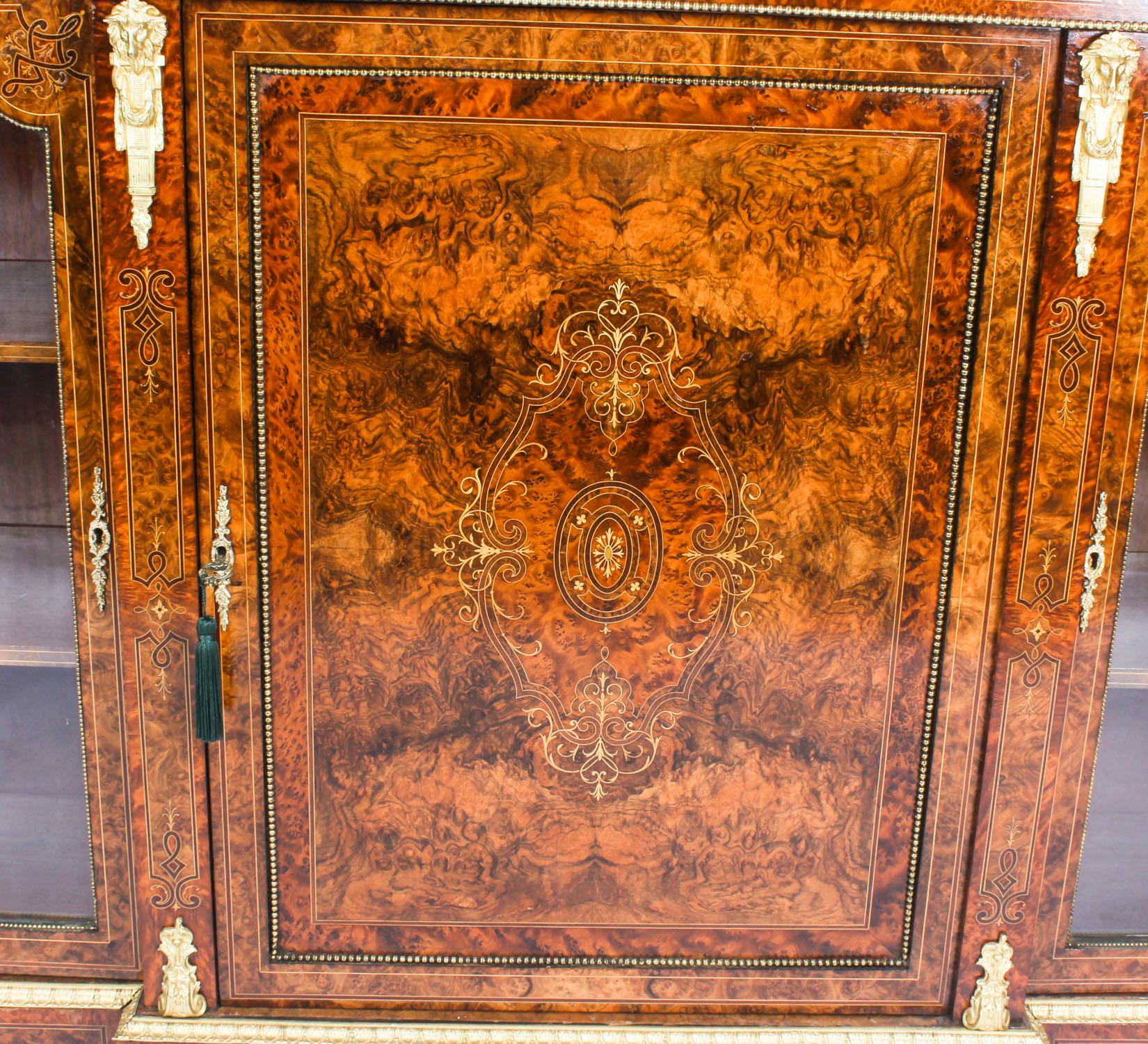 Velvet Antique Victorian Burr Walnut Inlaid Credenza Edwards & Roberts 19th Century