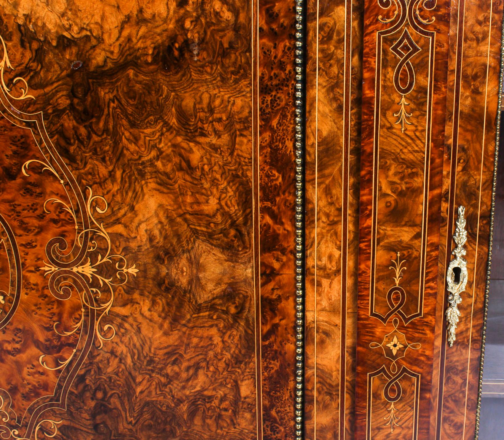 Antique Victorian Burr Walnut Inlaid Credenza Edwards & Roberts 19th Century 3