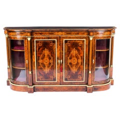 Antique Victorian Burr Walnut Inlaid Credenza Side Cabinet, 19th Century