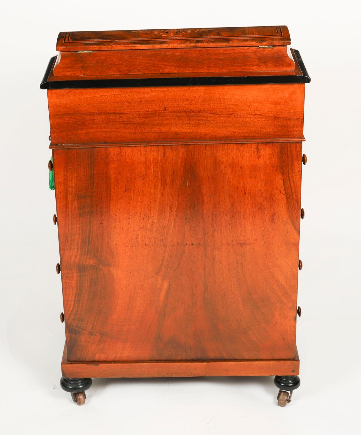 Ancien bureau victorien Davenport en ronce de noyer et marqueterie 19ème siècle en vente 12