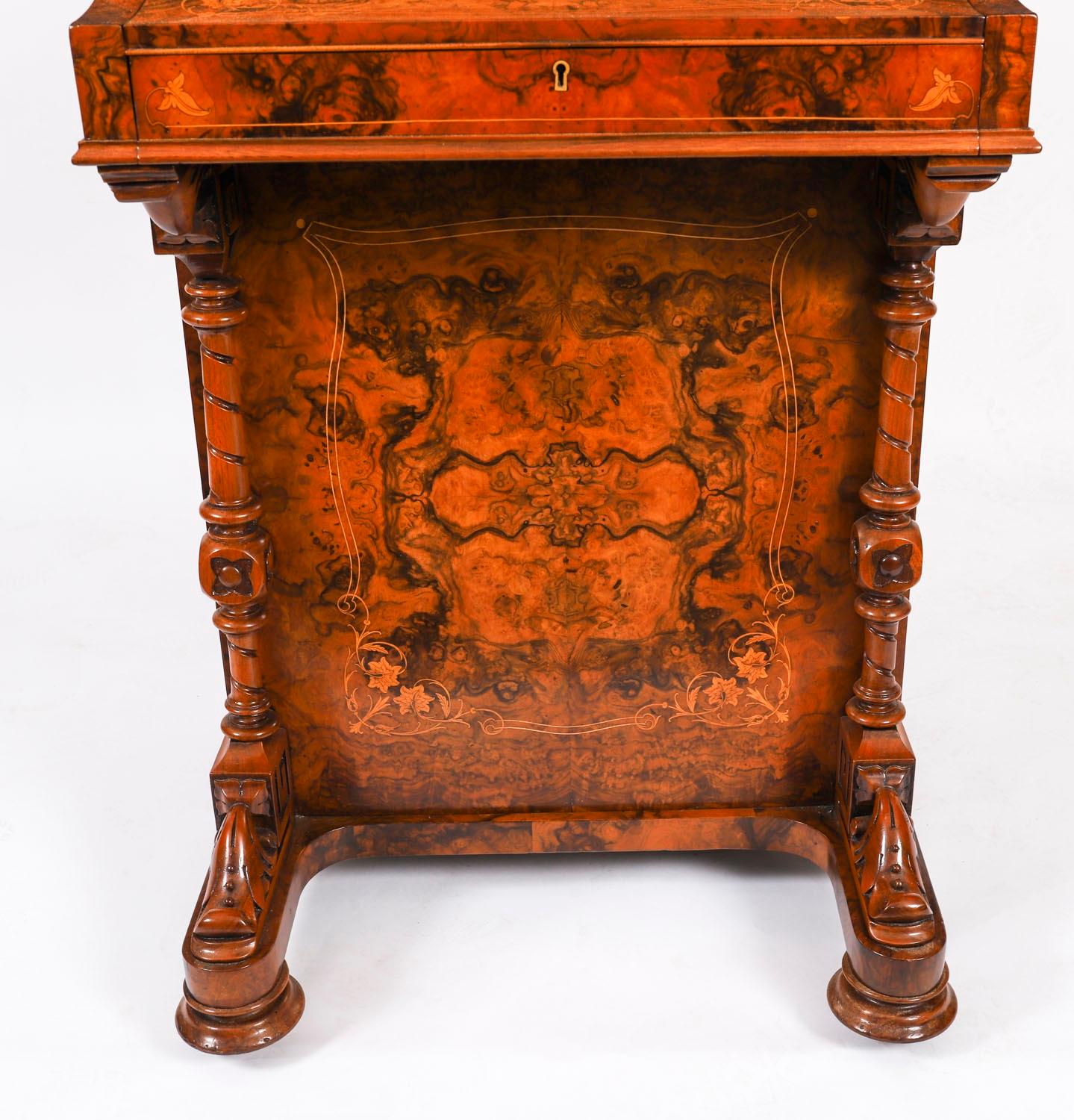 Antiker viktorianischer Schreibtisch aus Wurzelholz mit Intarsien Davenport, ca. 1860, 19. im Angebot 3