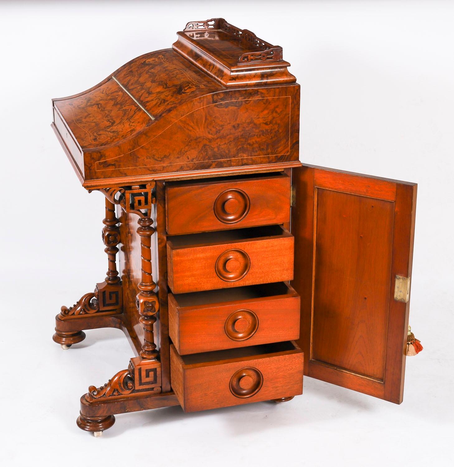 Antiker viktorianischer Schreibtisch aus Wurzelholz mit Intarsien Davenport, ca. 1860, 19. im Angebot 5