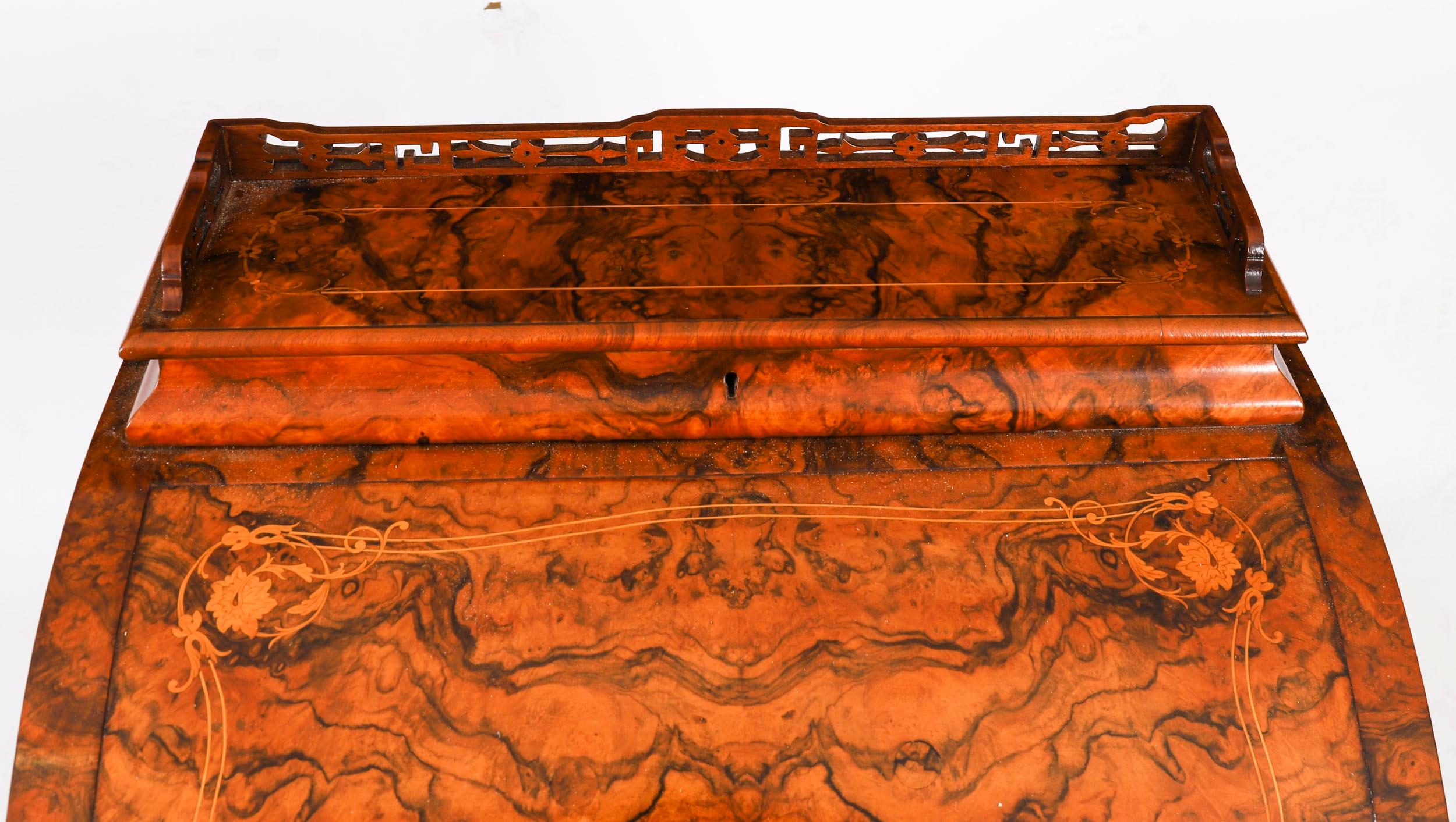 Antiker viktorianischer Schreibtisch aus Wurzelholz mit Intarsien Davenport, ca. 1860, 19. im Angebot 7