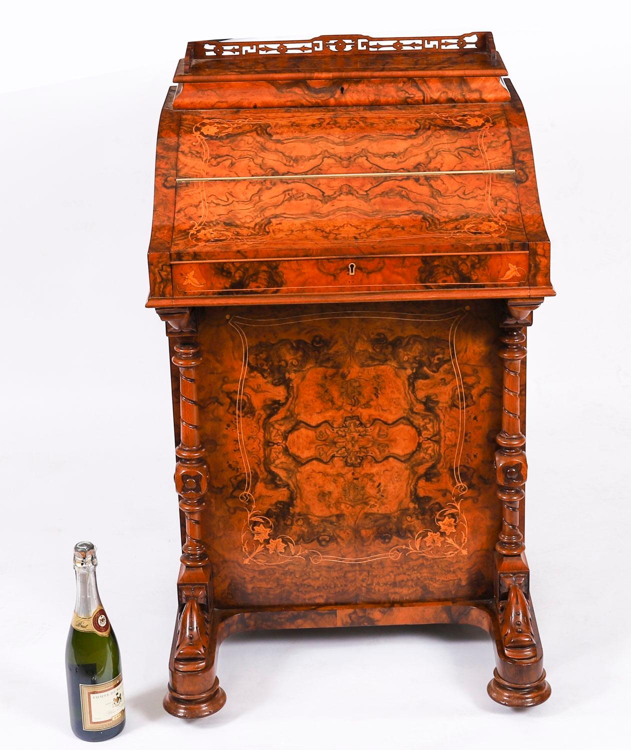 Antiker viktorianischer Schreibtisch aus Wurzelholz mit Intarsien Davenport, ca. 1860, 19. im Angebot 12