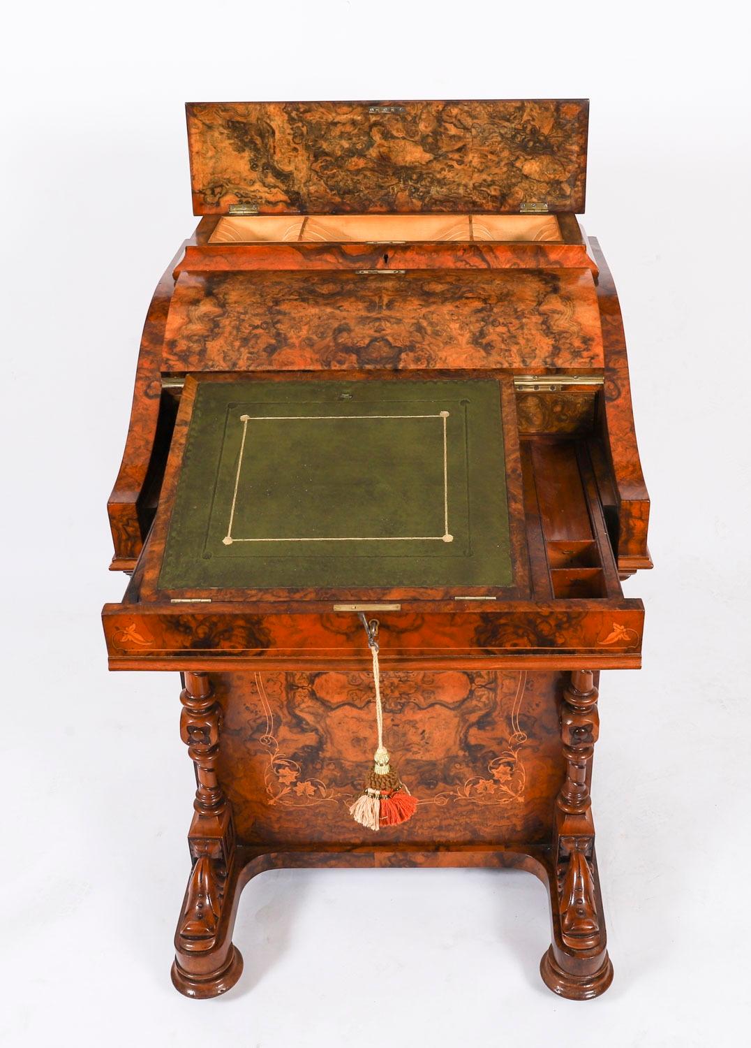 Antiker viktorianischer Schreibtisch aus Wurzelholz mit Intarsien Davenport, ca. 1860, 19. (Englisch) im Angebot