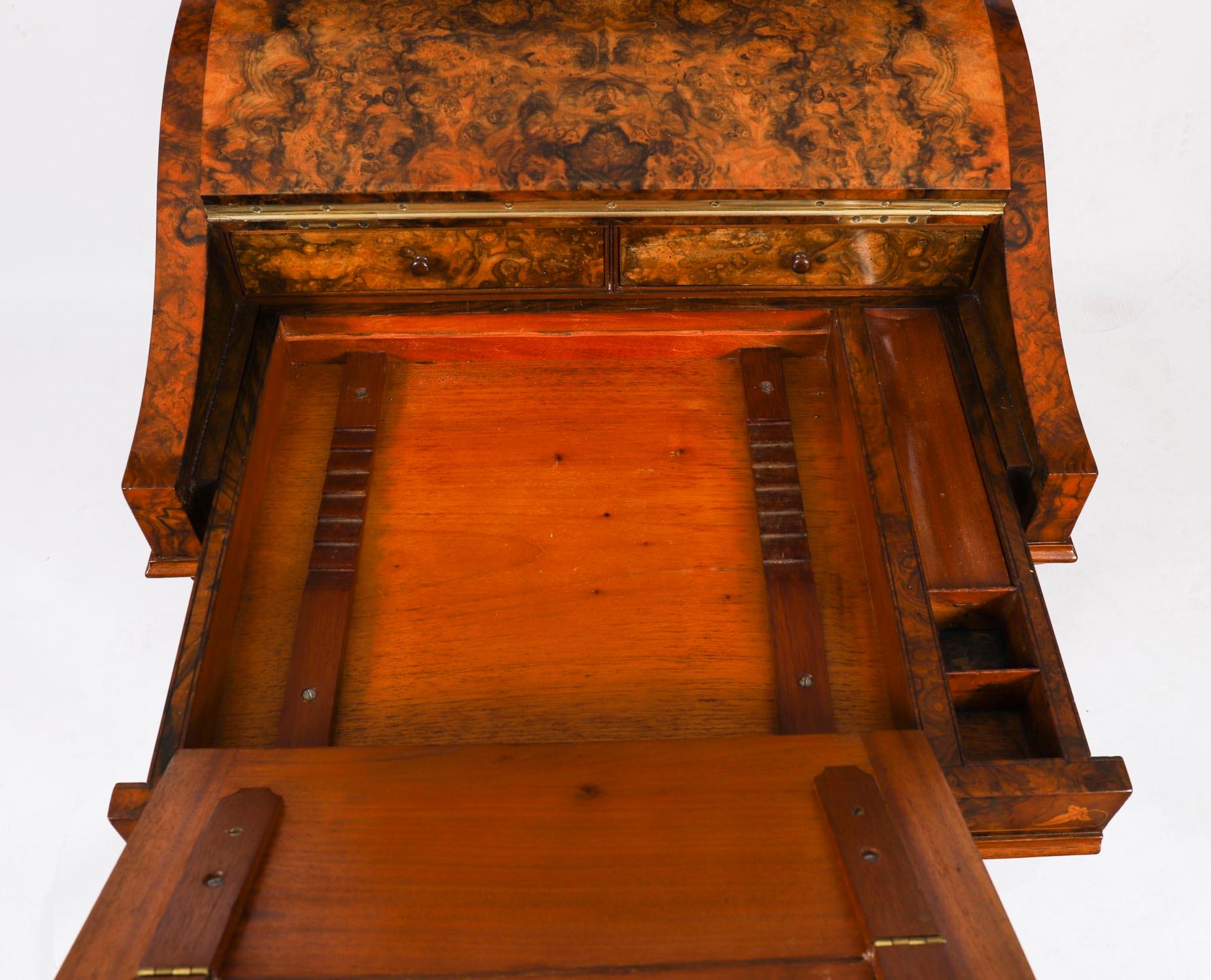 Antiker viktorianischer Schreibtisch aus Wurzelholz mit Intarsien Davenport, ca. 1860, 19. (Mittleres 19. Jahrhundert) im Angebot