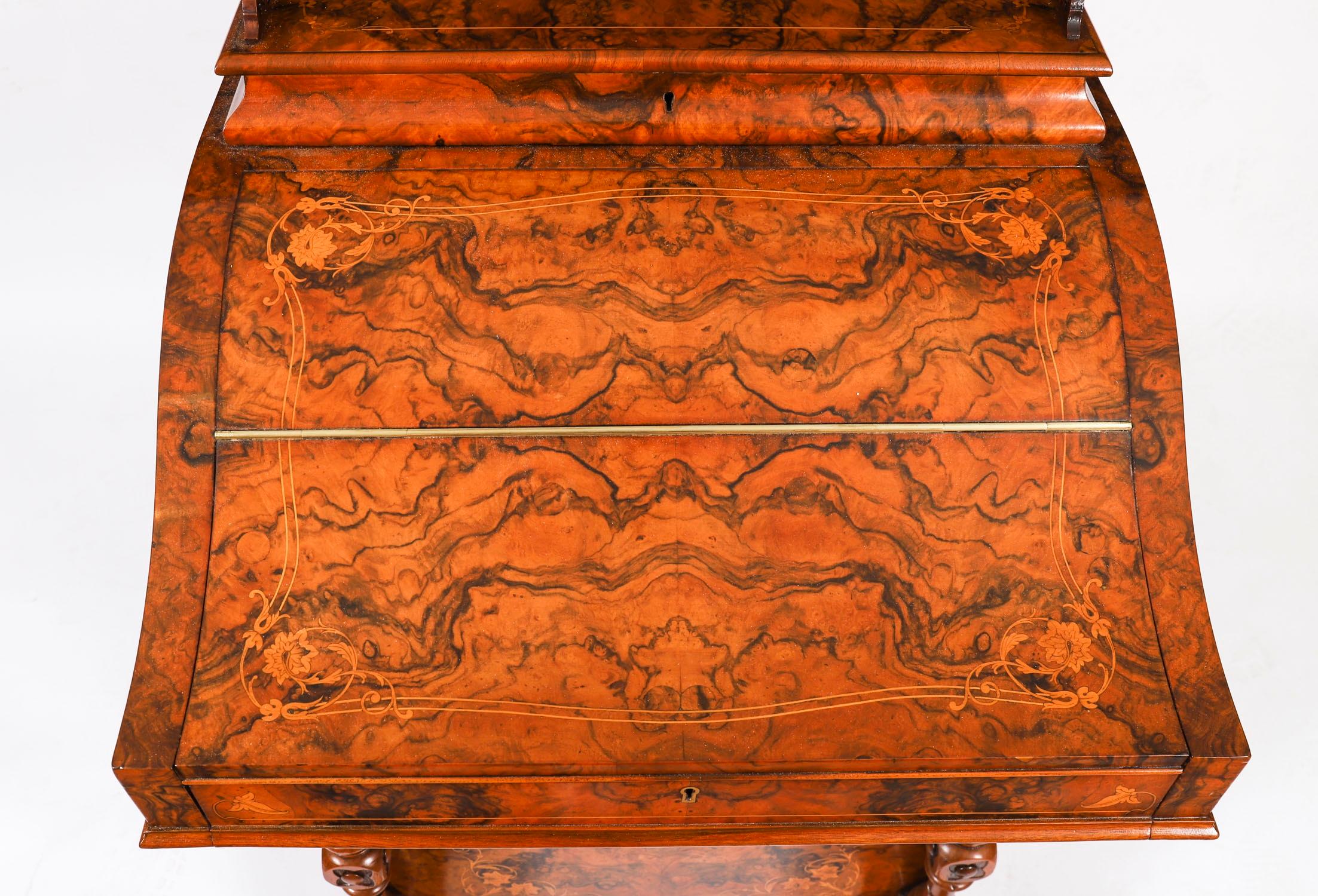 Antiker viktorianischer Schreibtisch aus Wurzelholz mit Intarsien Davenport, ca. 1860, 19. im Angebot 2